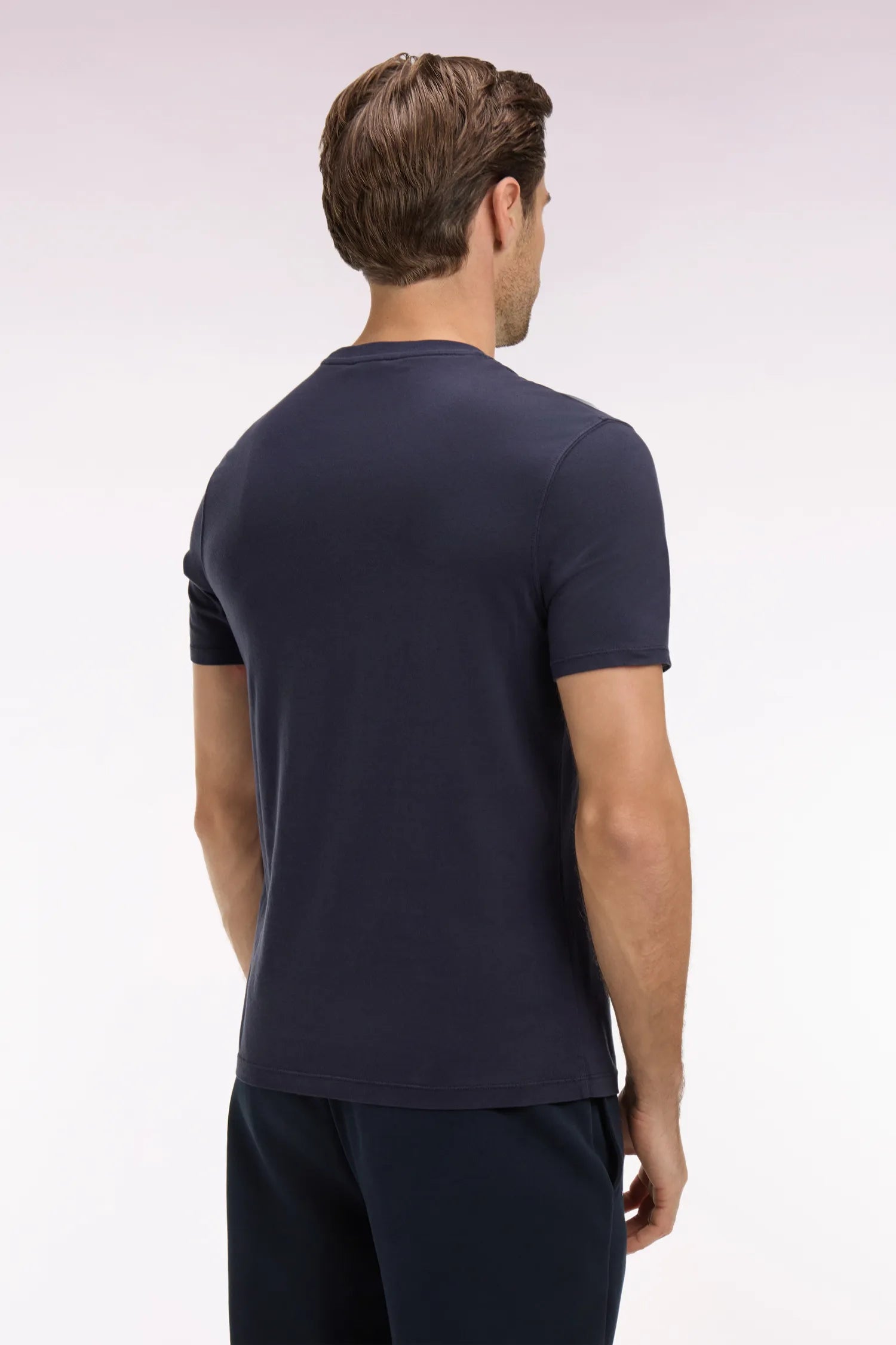 Eden Park Navy Blue Men Regular Fit Navy Blue Short-Sleeved T-Shirt in Lyocell and Cotton SKU: E26MAITC0009_BLF Image 05