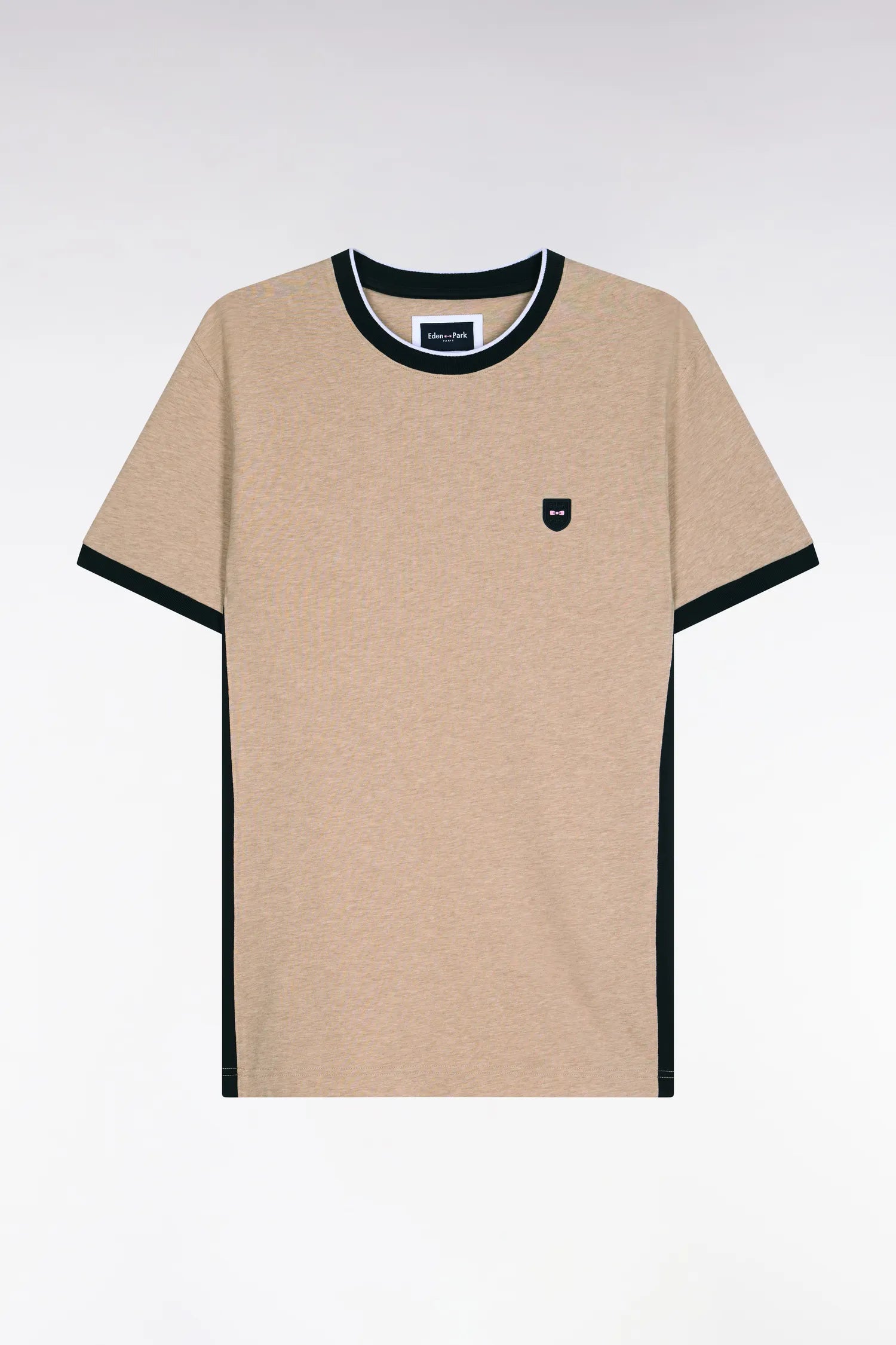 Eden Park Beige Men Short-Sleeved Beige Stretch Cotton T-Shirt with Slim-Fit Cutouts SKU: E26MAITC0013_BEC13 Image 02