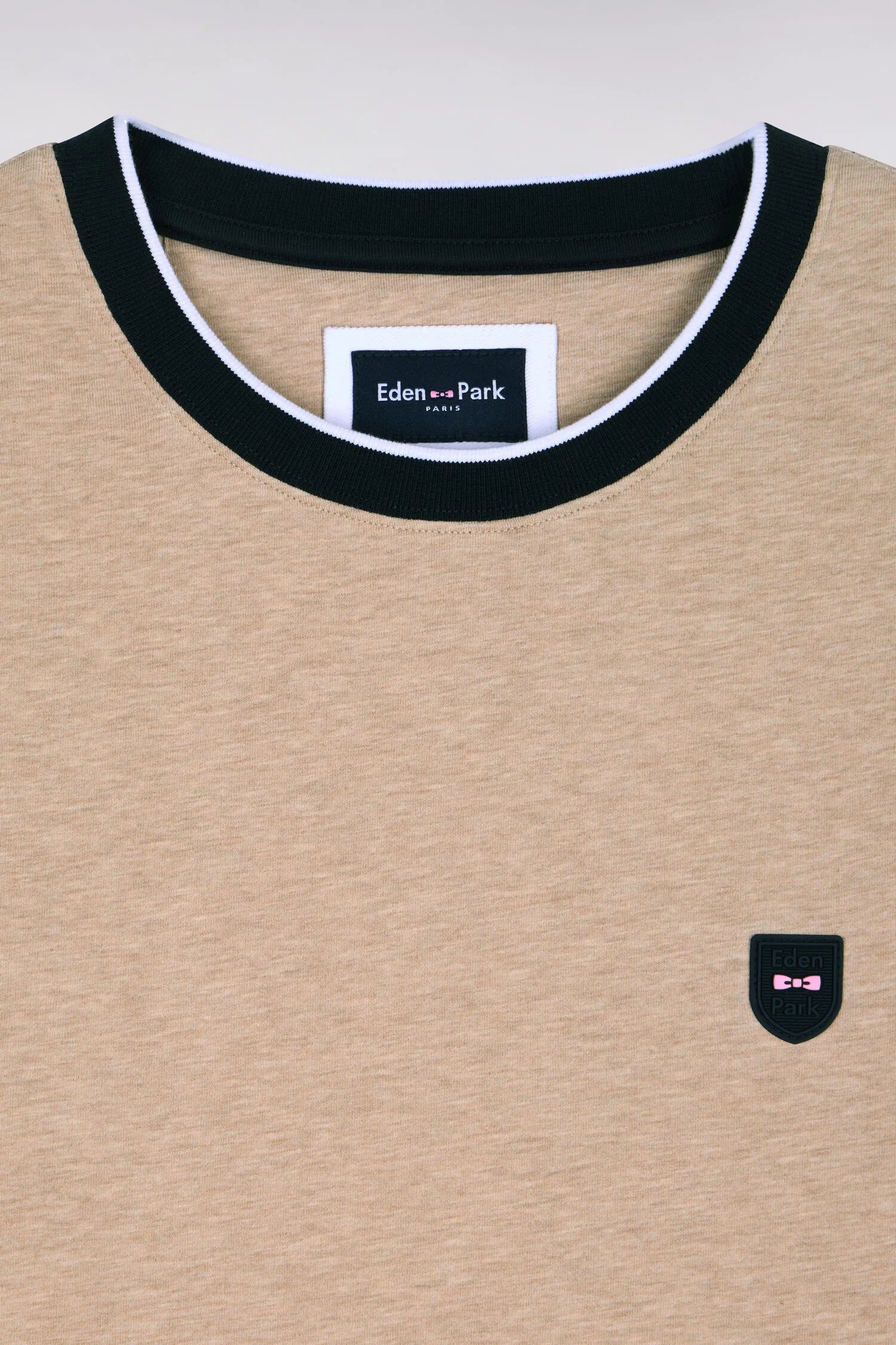 Eden Park Beige Men Short-Sleeved Beige Stretch Cotton T-Shirt with Slim-Fit Cutouts SKU: E26MAITC0013_BEC13 Image 06