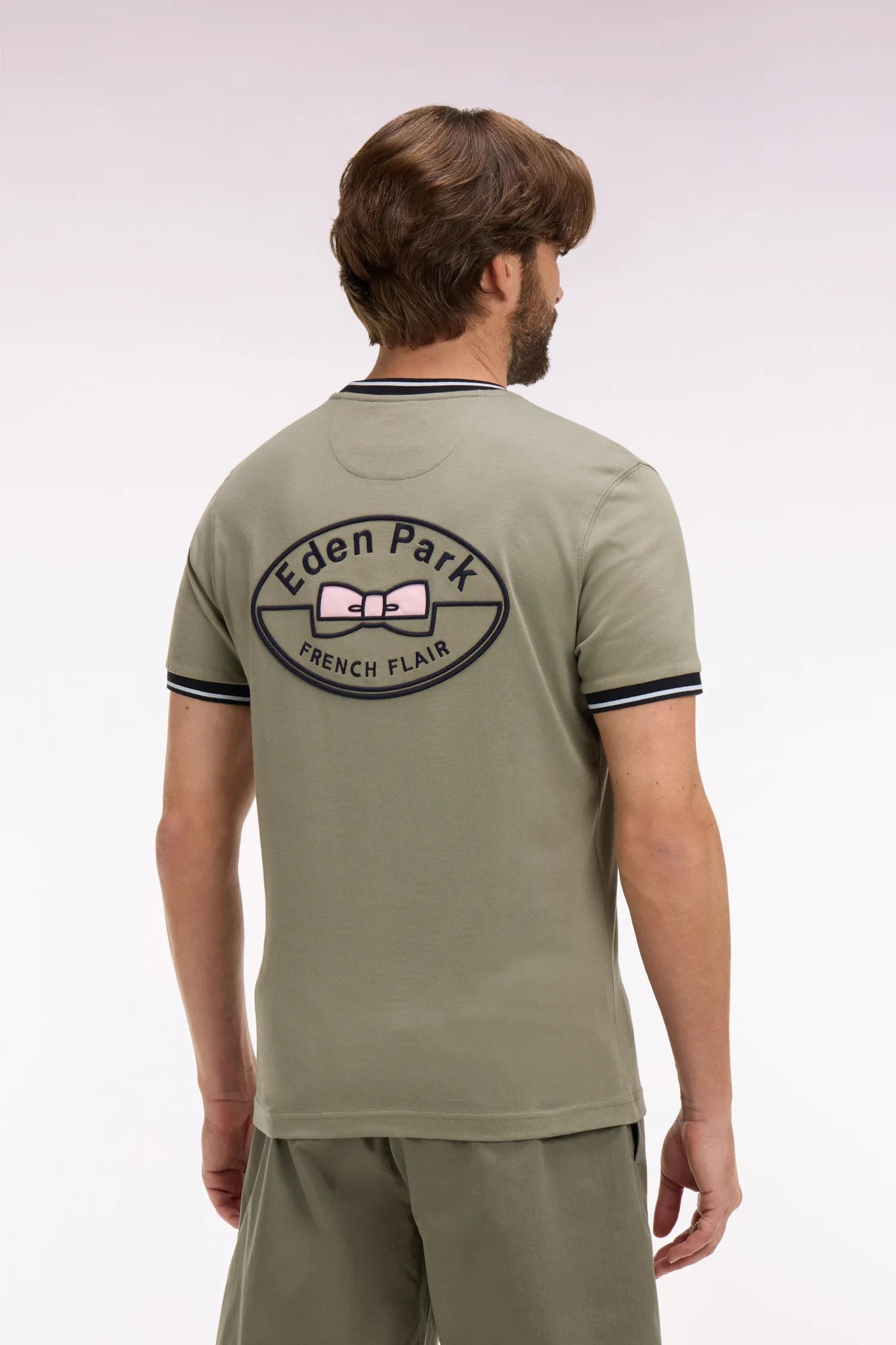 Eden Park Khaki Men Regular Fit Short-Sleeved Khaki Embroidered Cotton T-Shirt SKU: E26MAITC0029_BEF3 Image 05