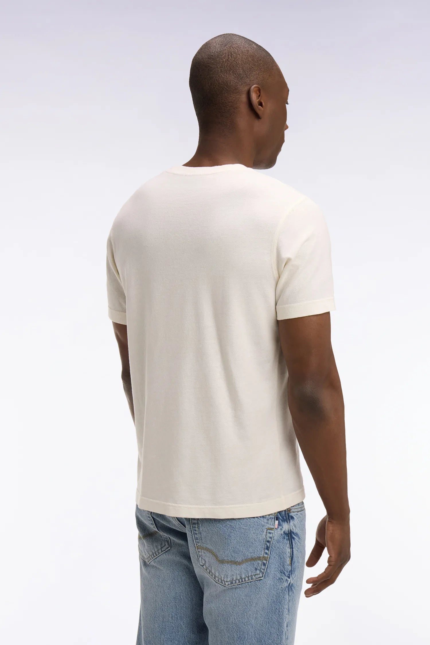 Eden Park Ecru Men Regular Fit Short-Sleeved T-Shirt in Ecru Cotton and Linen SKU: E26MAITC0034_ECC4 Image 05