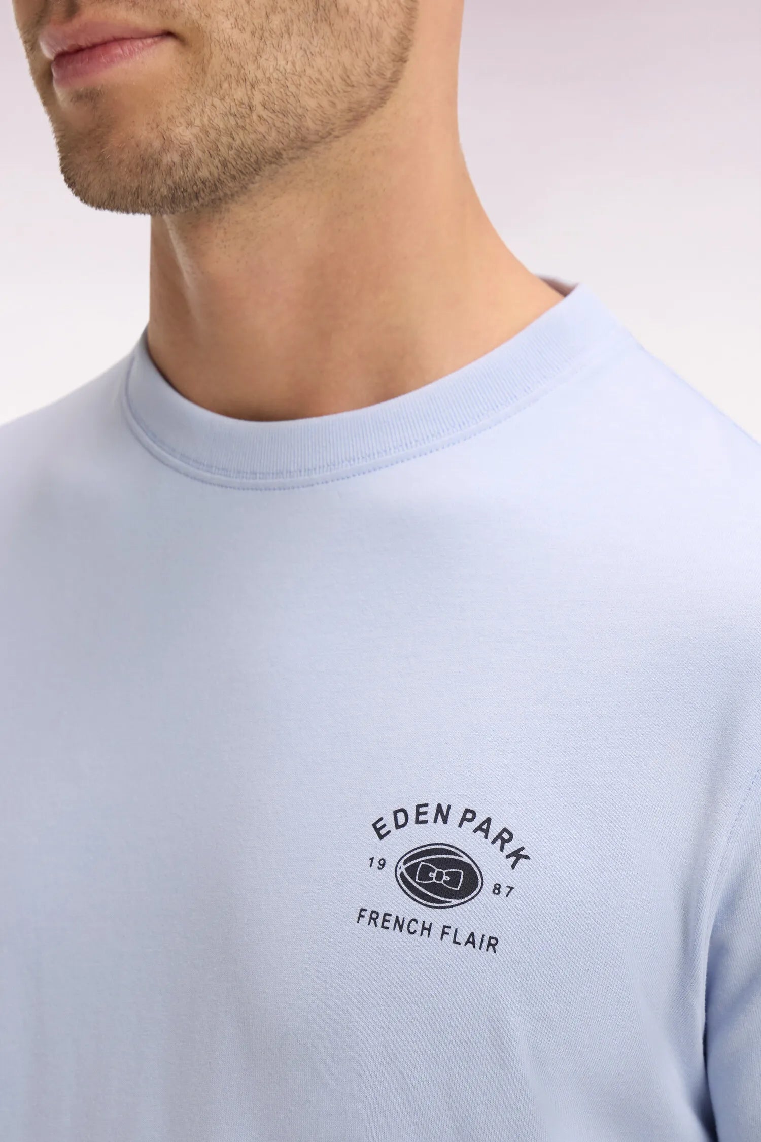 Eden Park Sky Blue Men Sky Blue Regular Fit Short-Sleeved Screen-Printed T-Shirt SKU: E26MAITC0065_BLC6 Image 04