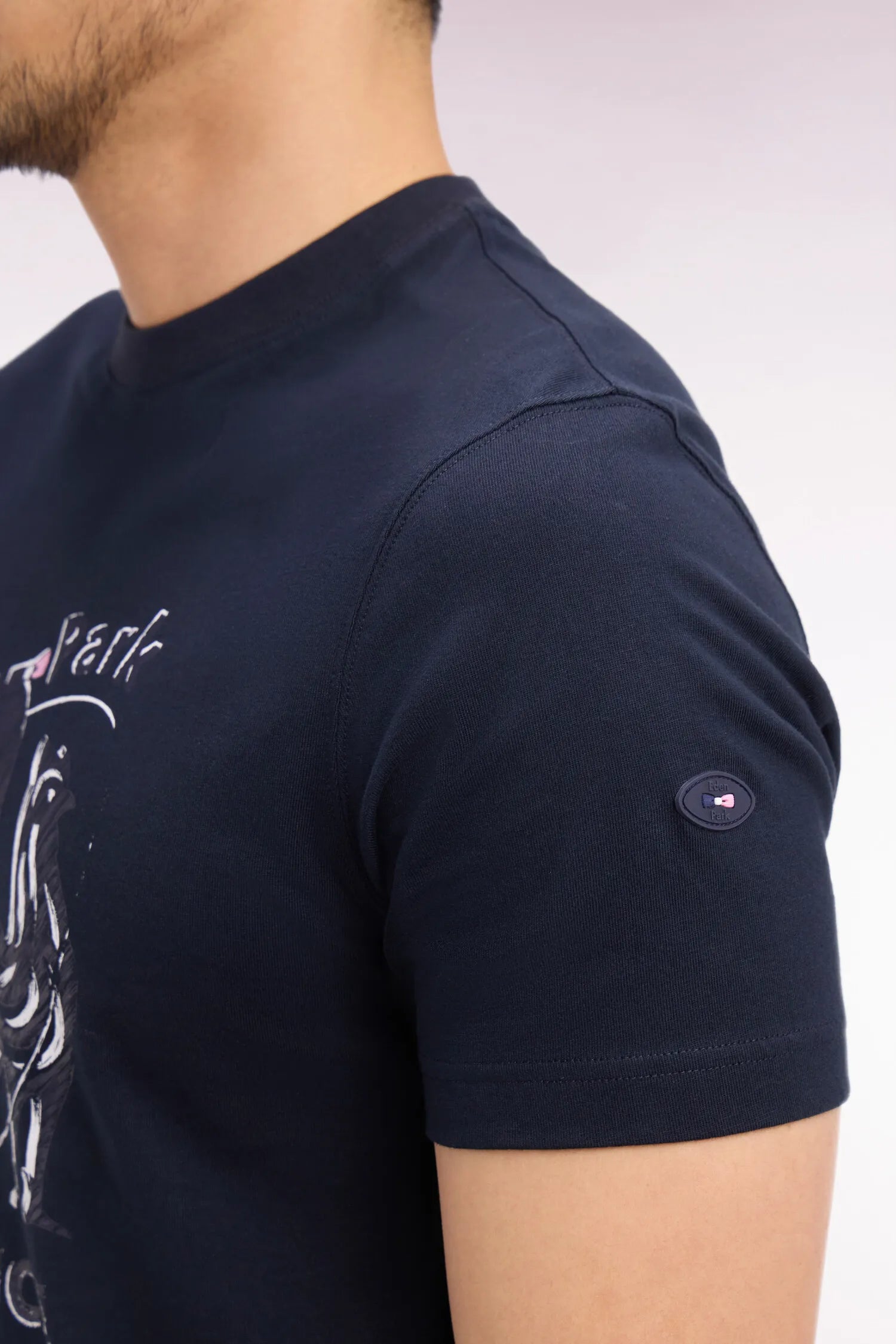 Eden Park 0 Men France XV Short-Sleeved T-Shirt in Navy Cotton with Screen Print SKU: E26MAITC0079_BLF Image 03