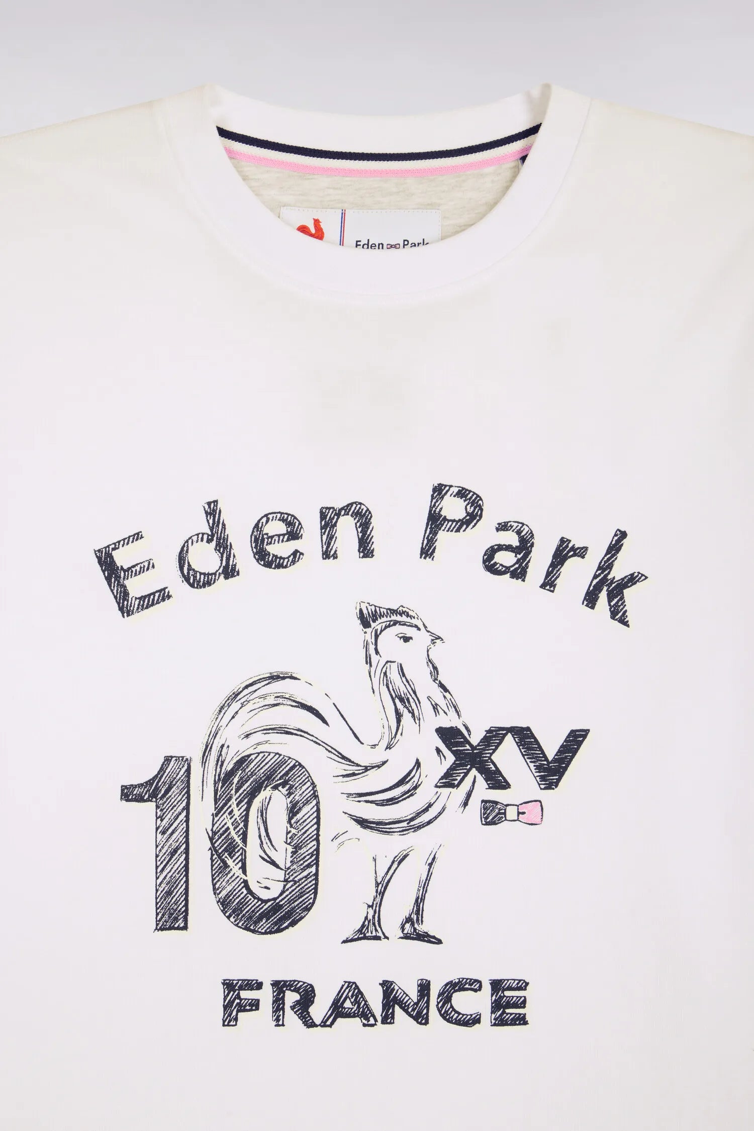 Eden Park White Men Regular Fit France Xv Short-Sleeved T-Shirt in White Cotton with Screen Print SKU: E26MAITC0080_BC Image 06