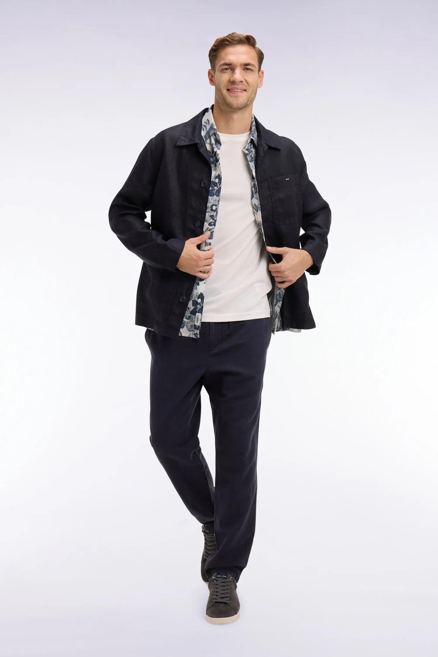 Eden Park Navy Blue Men Navy Linen and Cotton Overshirt SKU: E26PAMSU0020_BLF Image 03