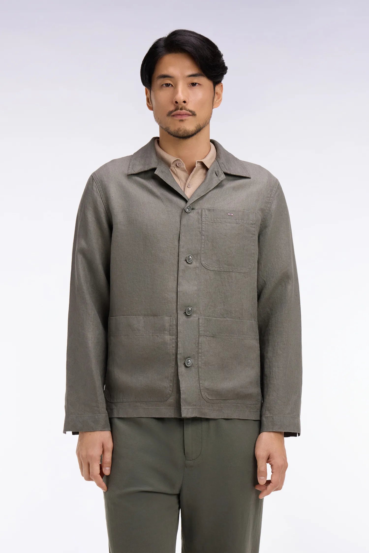 Eden Park Green Men Khaki Linen and Cotton Overshirt SKU: E26PAMSU0020_KAF8 Image 01