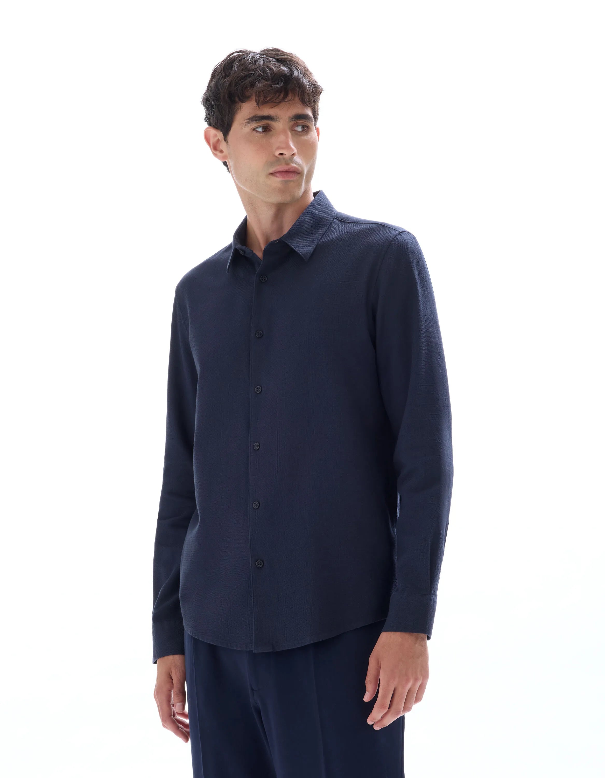 Celio_Marine_Regular-Fit 100% Cotton Honeycomb Shirt_FABEILLE2_MARINE_01