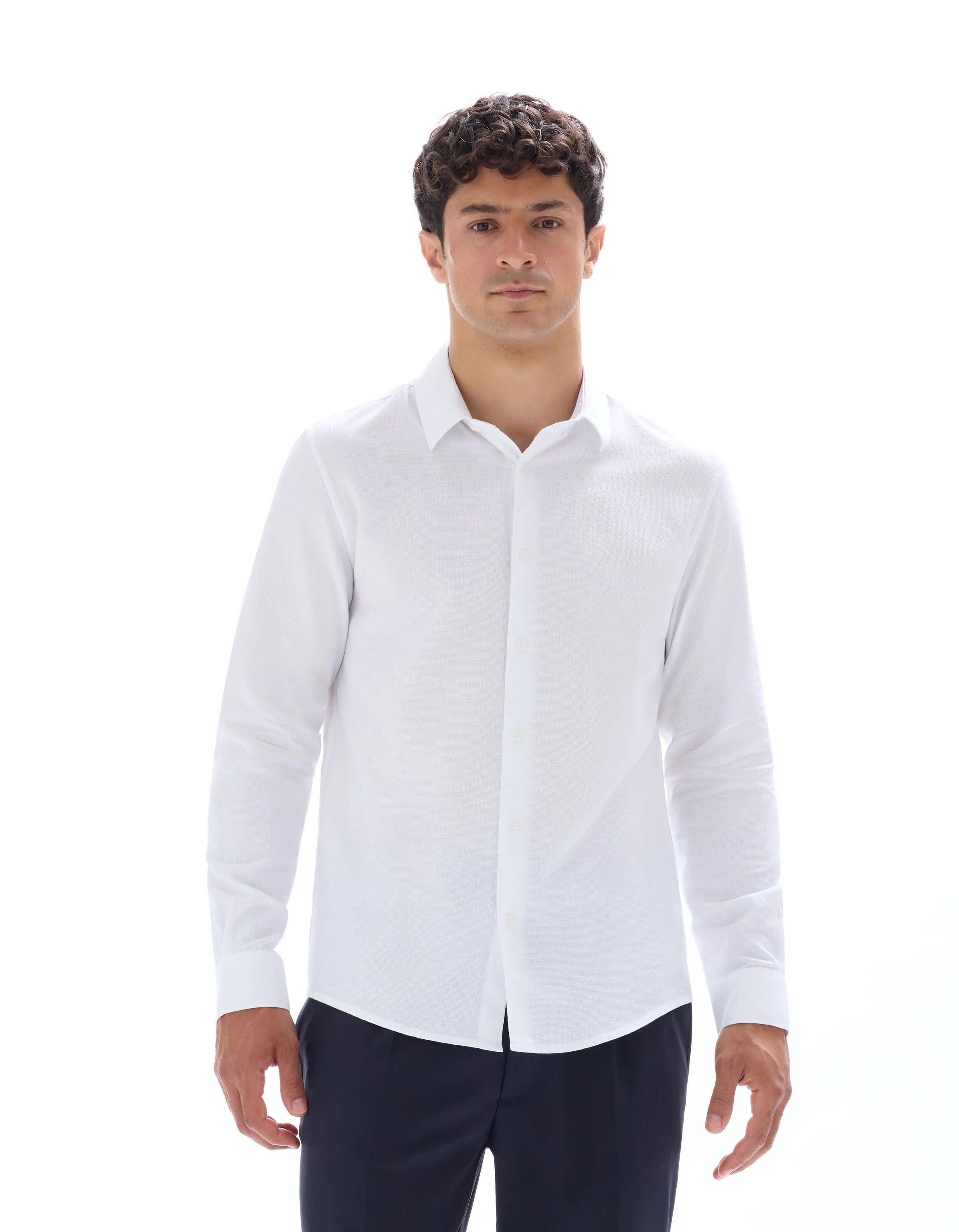 Celio_Optical White_Regular-Fit 100% Cotton Honeycomb Shirt_FABEILLE2_OPTICAL WHITE_01