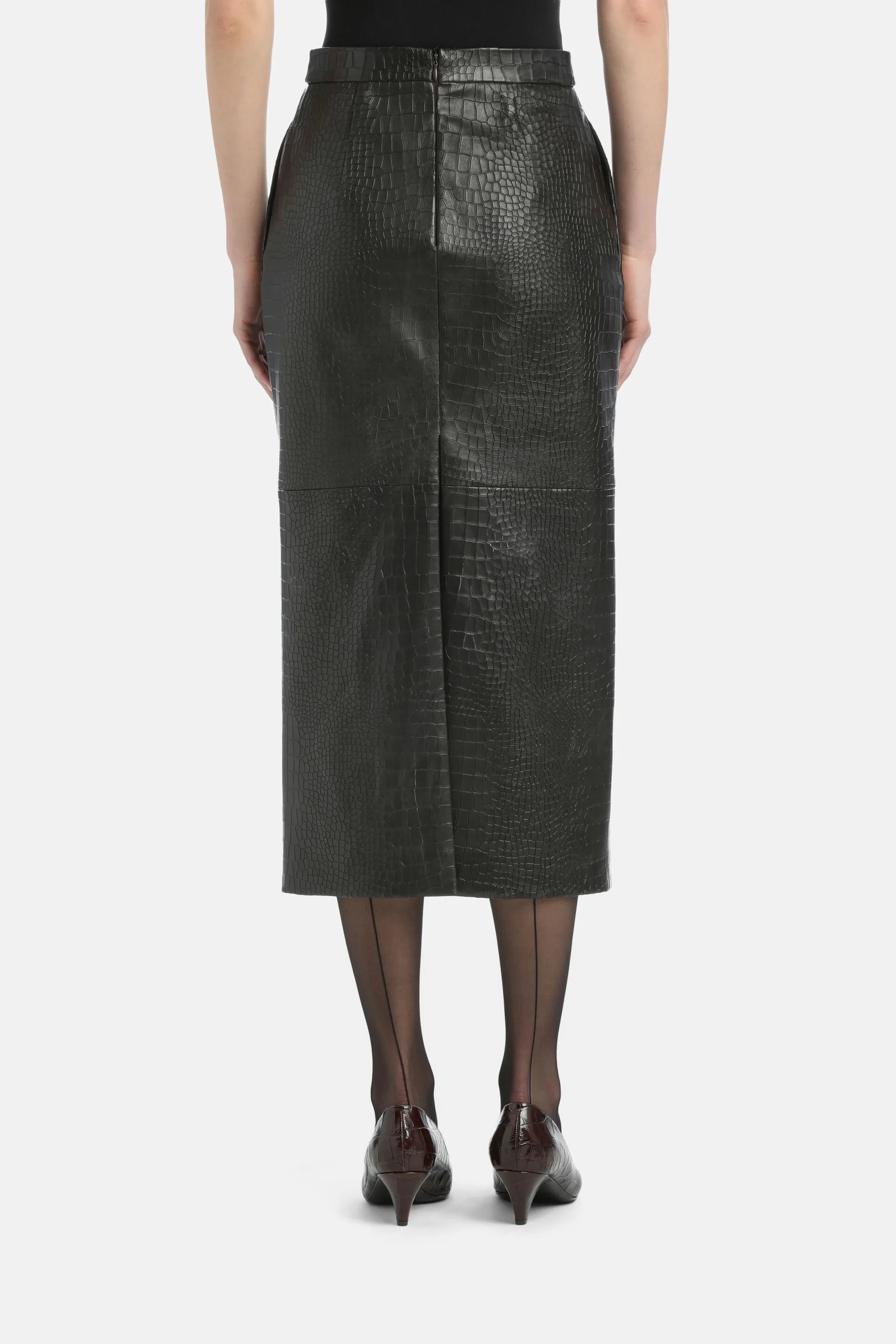 Luisa Spagnoli_Black_Fagiolo - Leather Midi Skirt Ð Fashion Show_FAGIOLO_0976_03