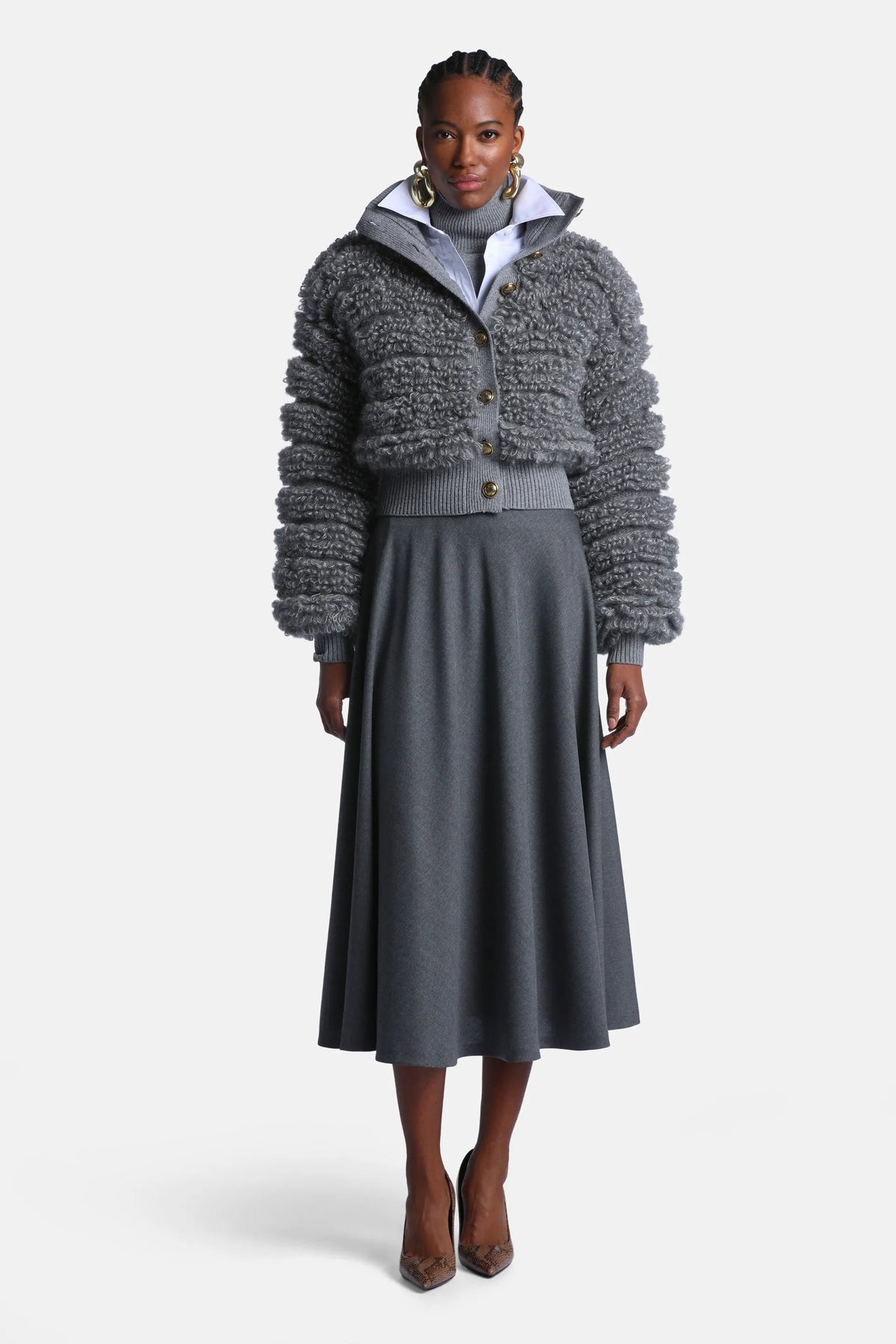 Luisa Spagnoli Grigio Melange Women Ferriera - Flared Midi Skirt SKU: FERRIERA_0813 Image 04