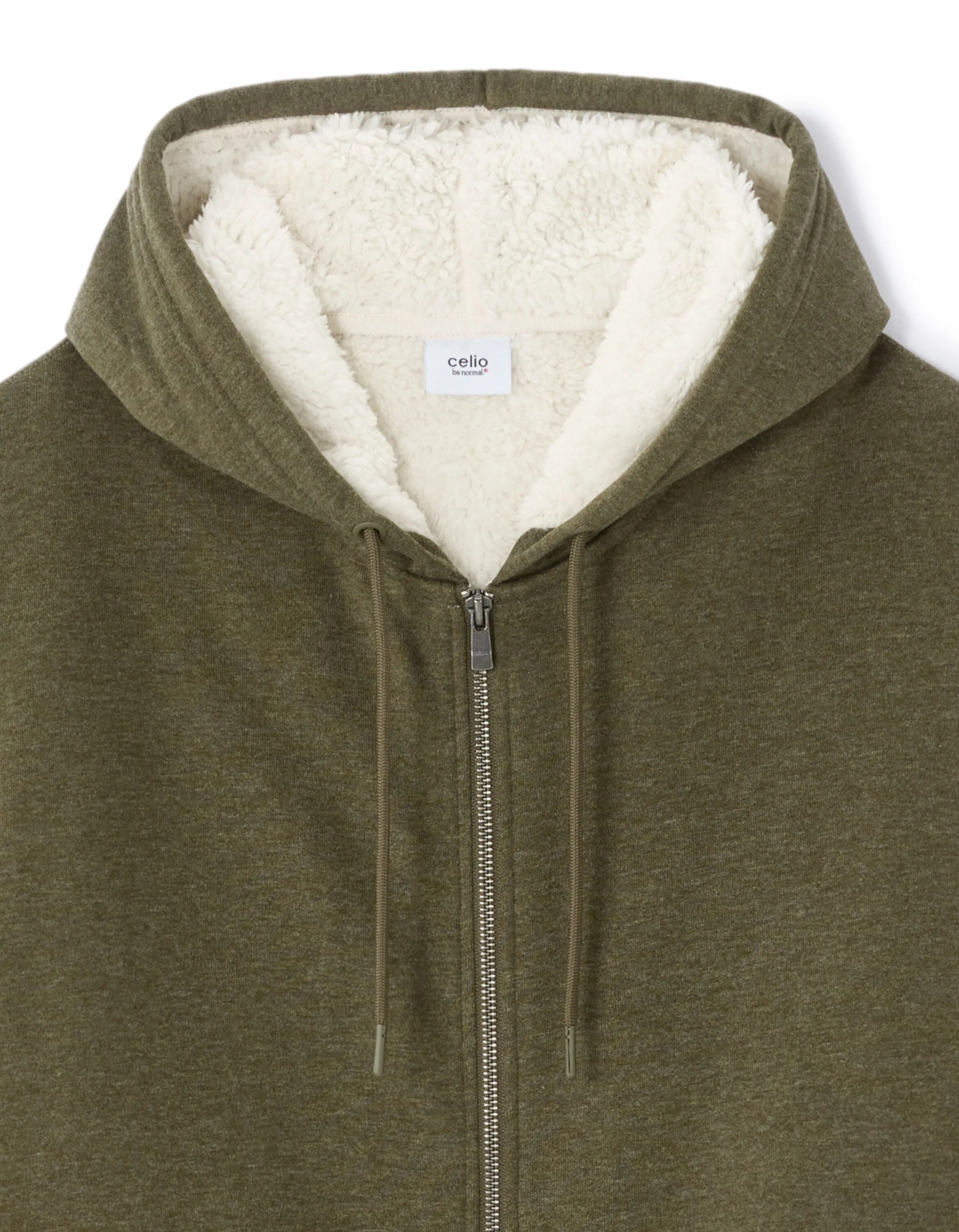Celio_Green_Sherpa-Lined Zip-Up Hoodie - Khaki_FESHERPAX_HEATHER KHAKI_02
