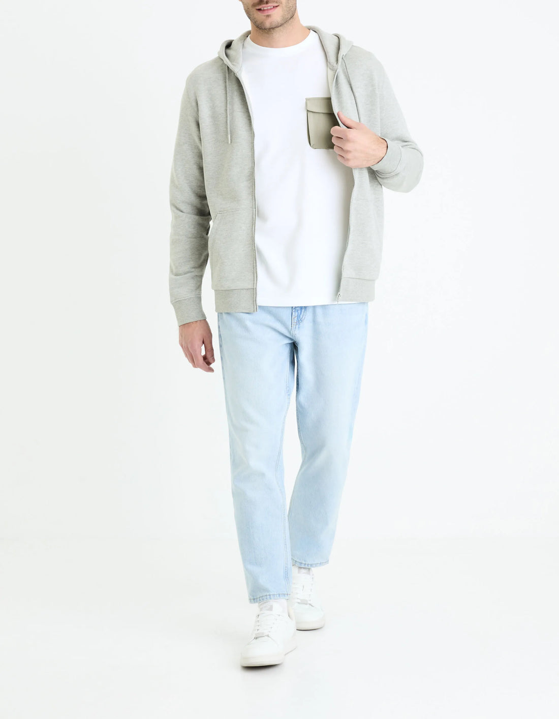 Celio_Heather Grey_Cotton Blend Zip-Up Hoodie_FETHREE_HEATHER GREY_02