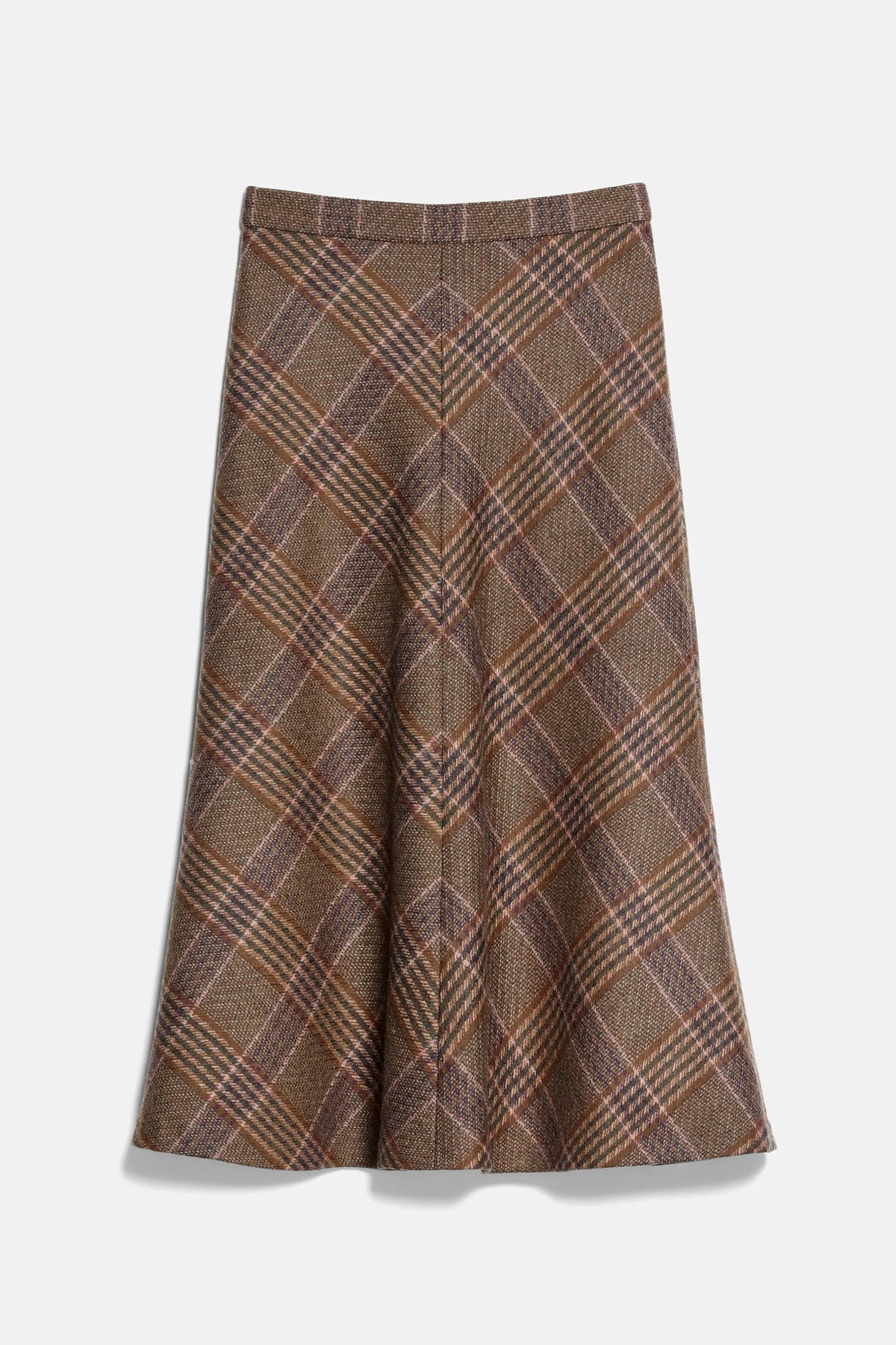 Luisa Spagnoli Var Noce Verde Oliva Women Francobollo - Flared Tartan Midi Skirt SKU: FRANCOBOLLO_3372 Image 05