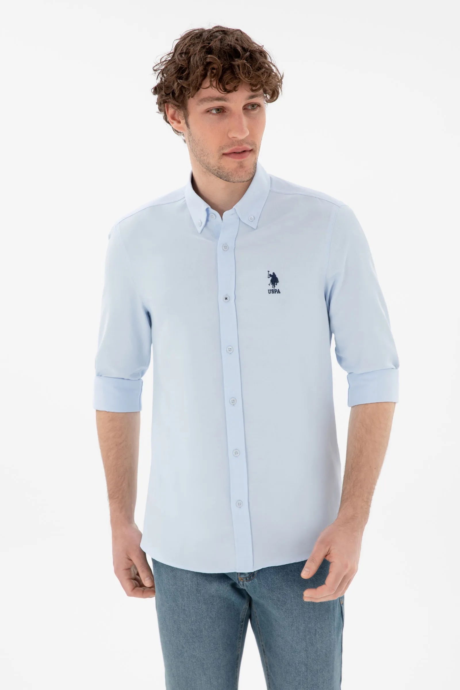 U.S. Polo Assn. Light Blue Men Light Blue Shirt Long Sleeve SKU: G081GL0040 2083841_VR003 Image 01
