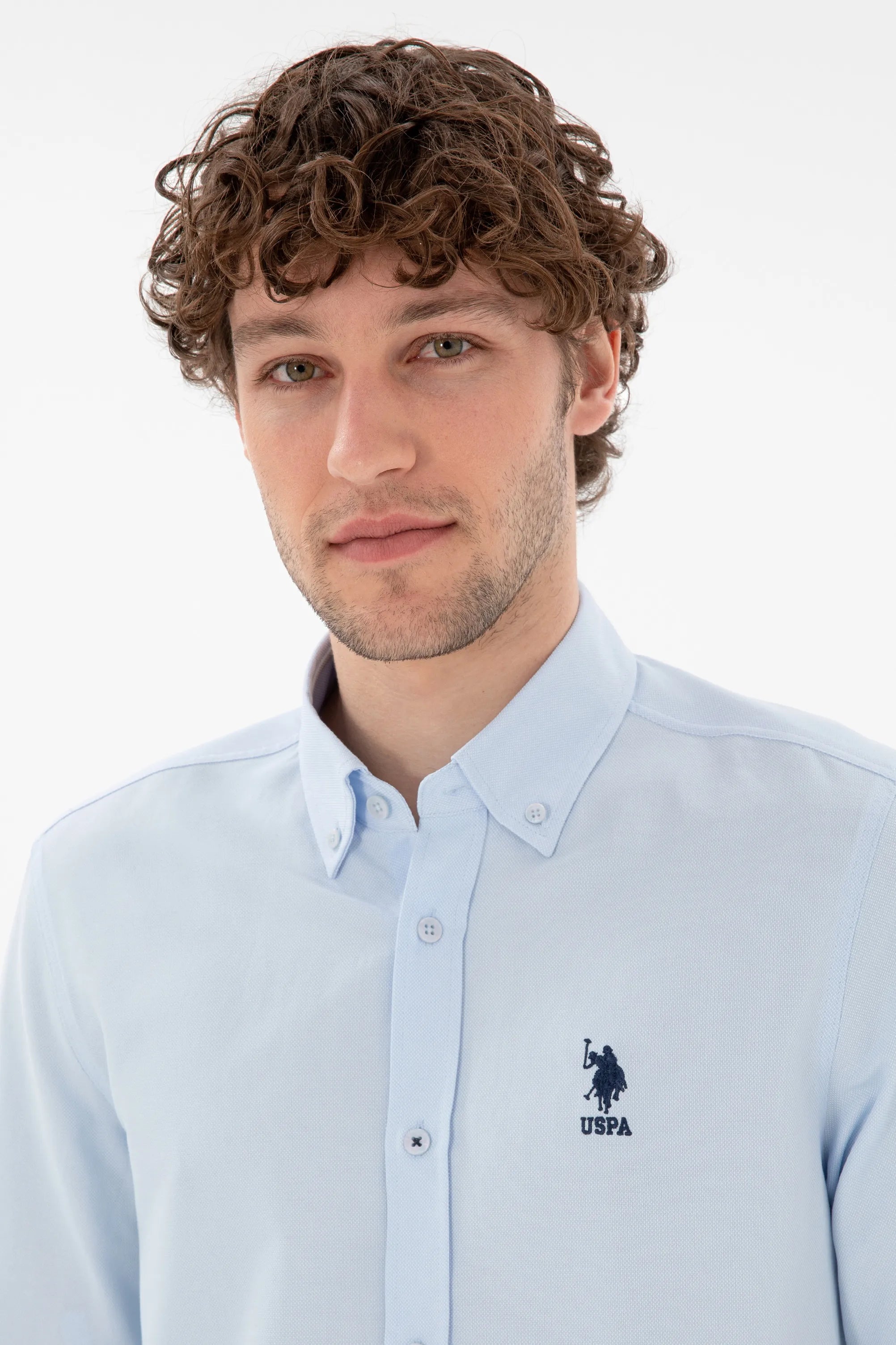 U.S. Polo Assn. Light Blue Men Light Blue Shirt Long Sleeve SKU: G081GL0040 2083841_VR003 Image 02