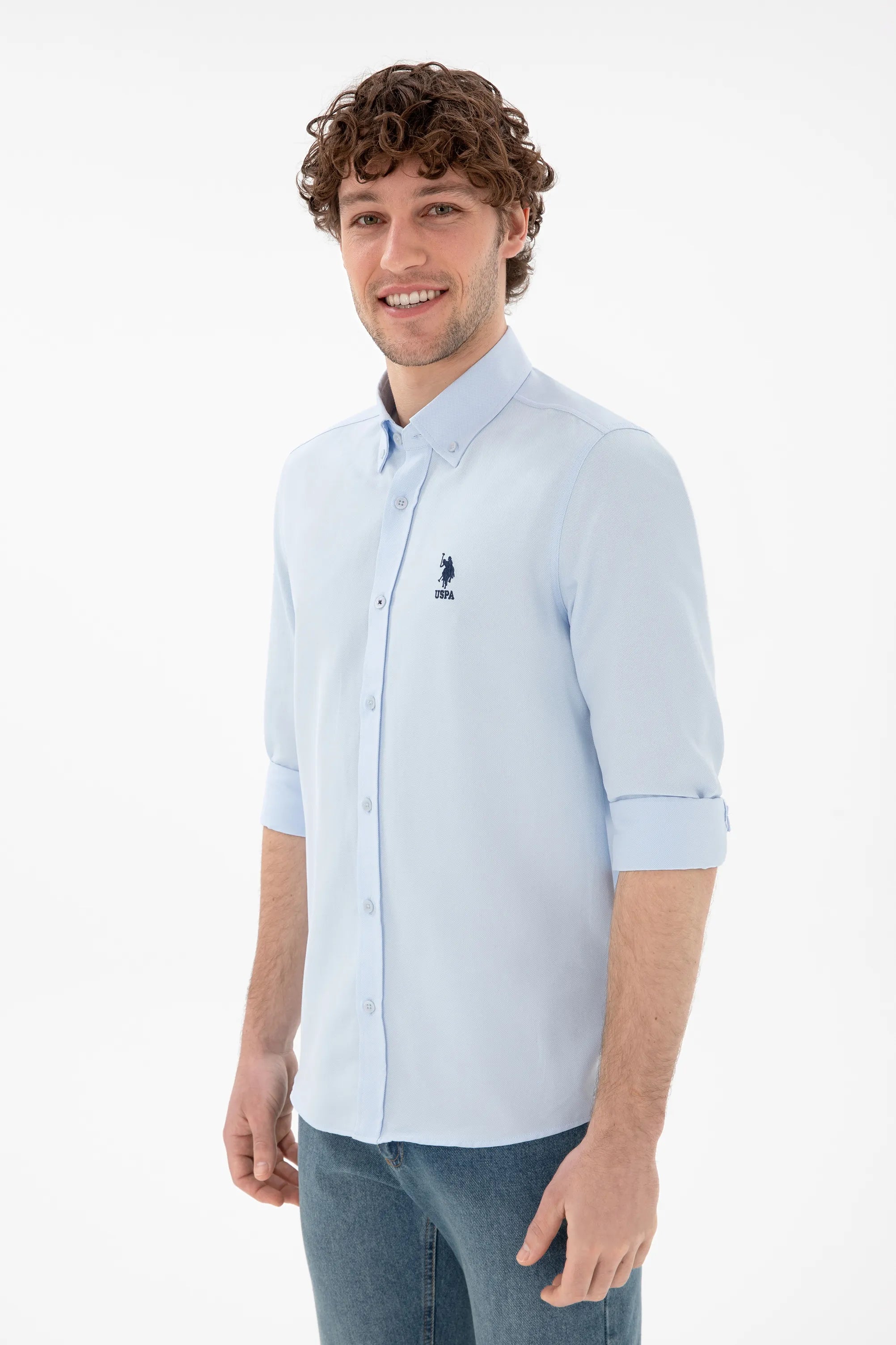 U.S. Polo Assn. Blue Men Light Blue Shirt Long Sleeve SKU: G081GL0040 2083841_VR003 Image 03