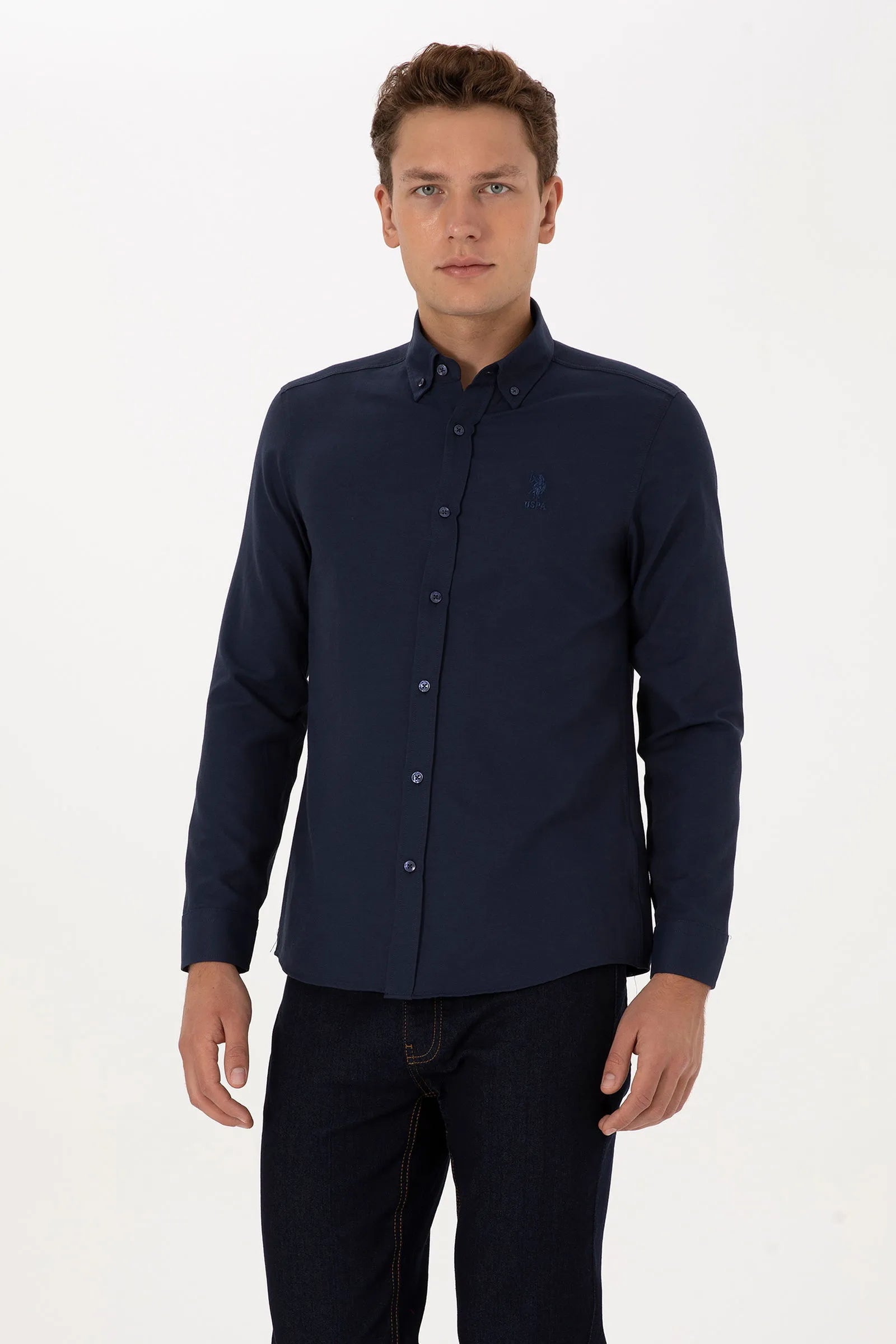 U.S. Polo Assn. Navy Blue Men Navy Blue Shirt Long Sleeve SKU: G081GL0040 2083841_VR033 Image 01