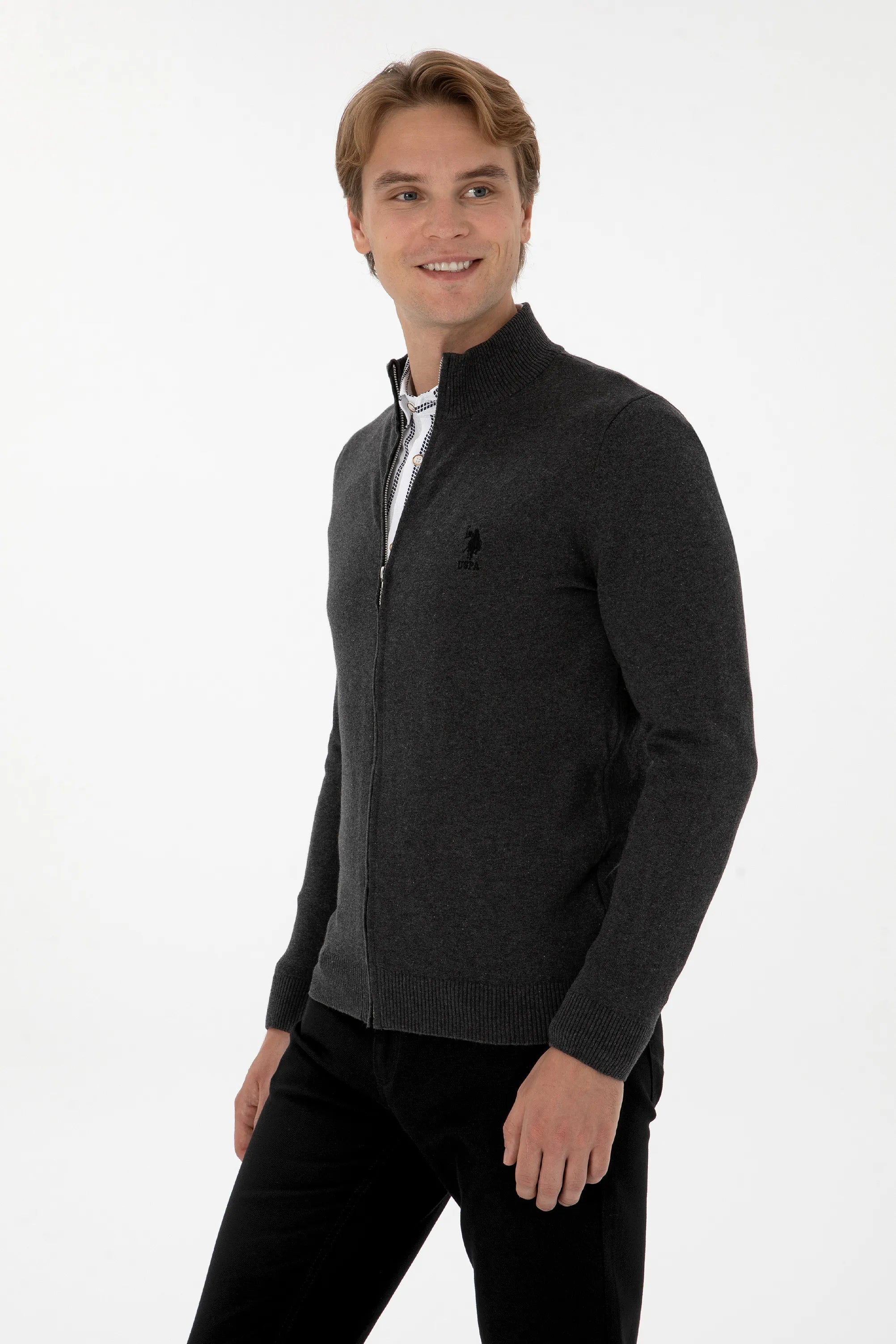 U.S. Polo Assn._Anthracite Mela_Anthracite Mela Knitting Cardigan_G081GL0TH0 2226681_VR081_03