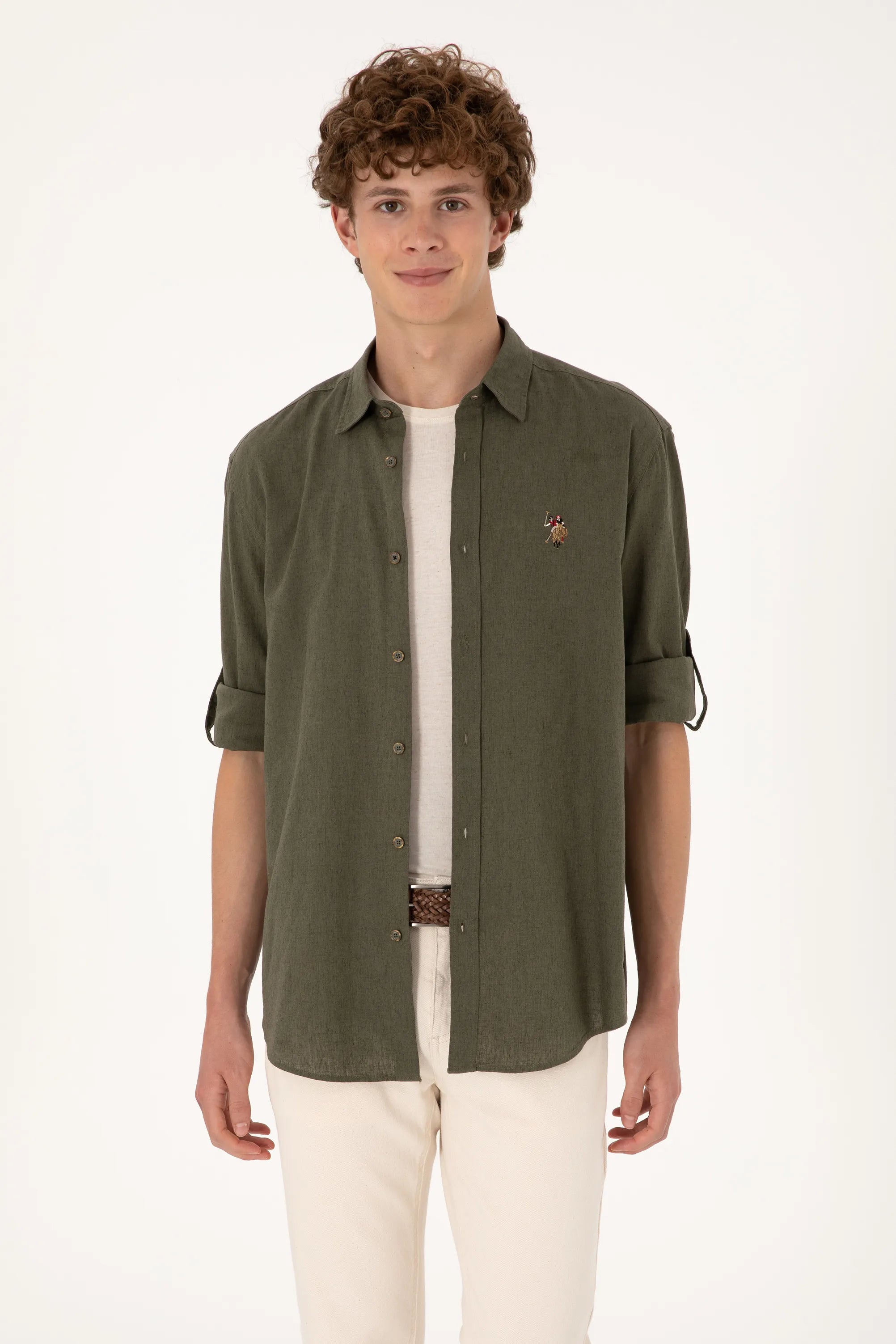 U.S. Polo Assn. Dark Khaki Men Dark Khaki Shirt Long Sleeve SKU: G081SZ0040 2082527_VR111 Image 03