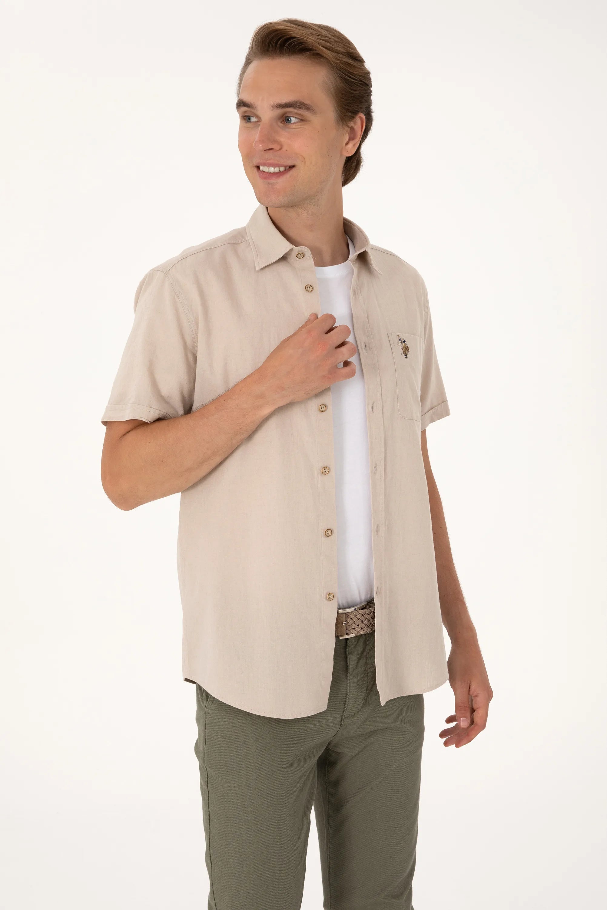 U.S. Polo Assn. Beige Men Stone Shirt SKU: G081SZ0040 2082772_VR049 Image 03