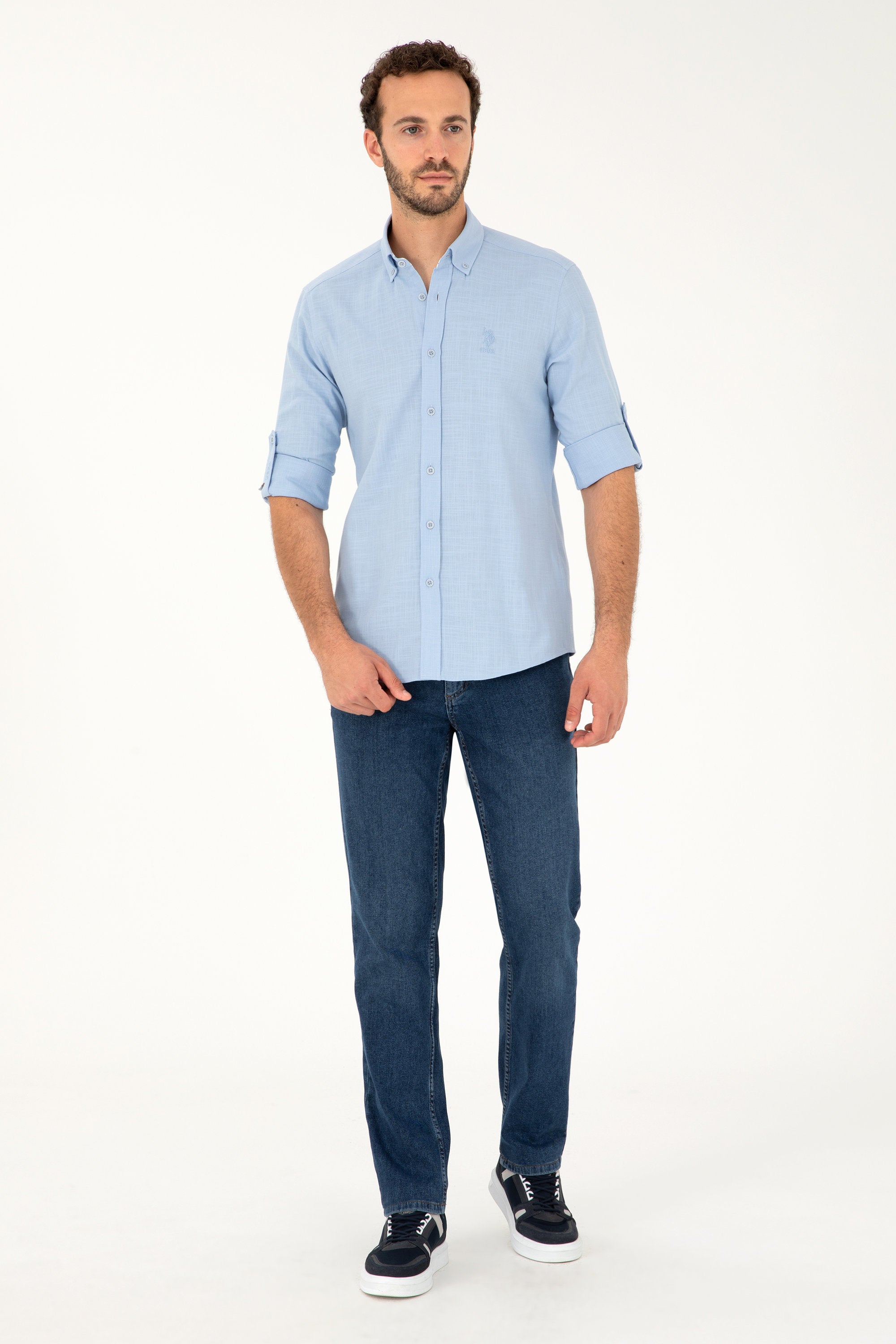 Blue Button Down Woven Shirt_G081SZ0040 1837940_VR003_05