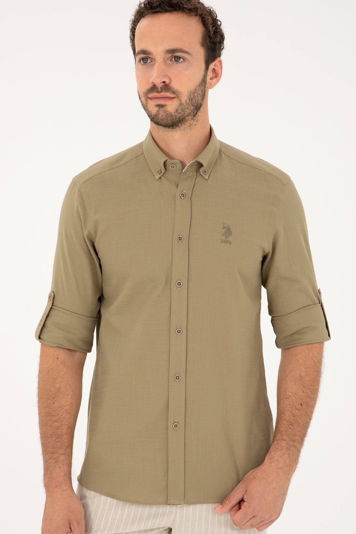 Green Button Down Woven Shirt_G081SZ0040 1837940_VR027_03