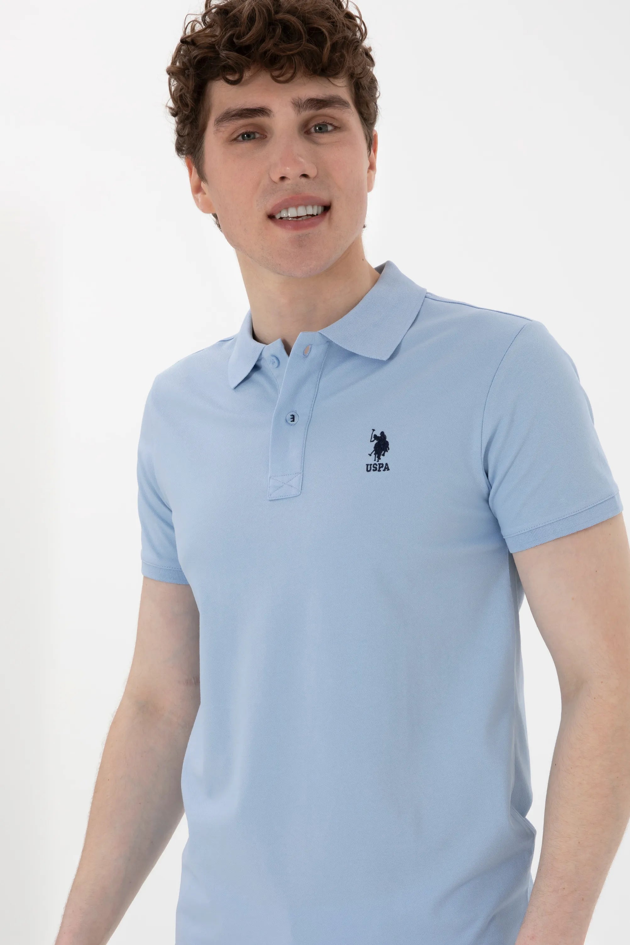 U.S. Polo Assn. Light Blue Men Light Blue Slim Fit Polo Shirt SKU: G081SZ0110 2084040_VR003 Image 03