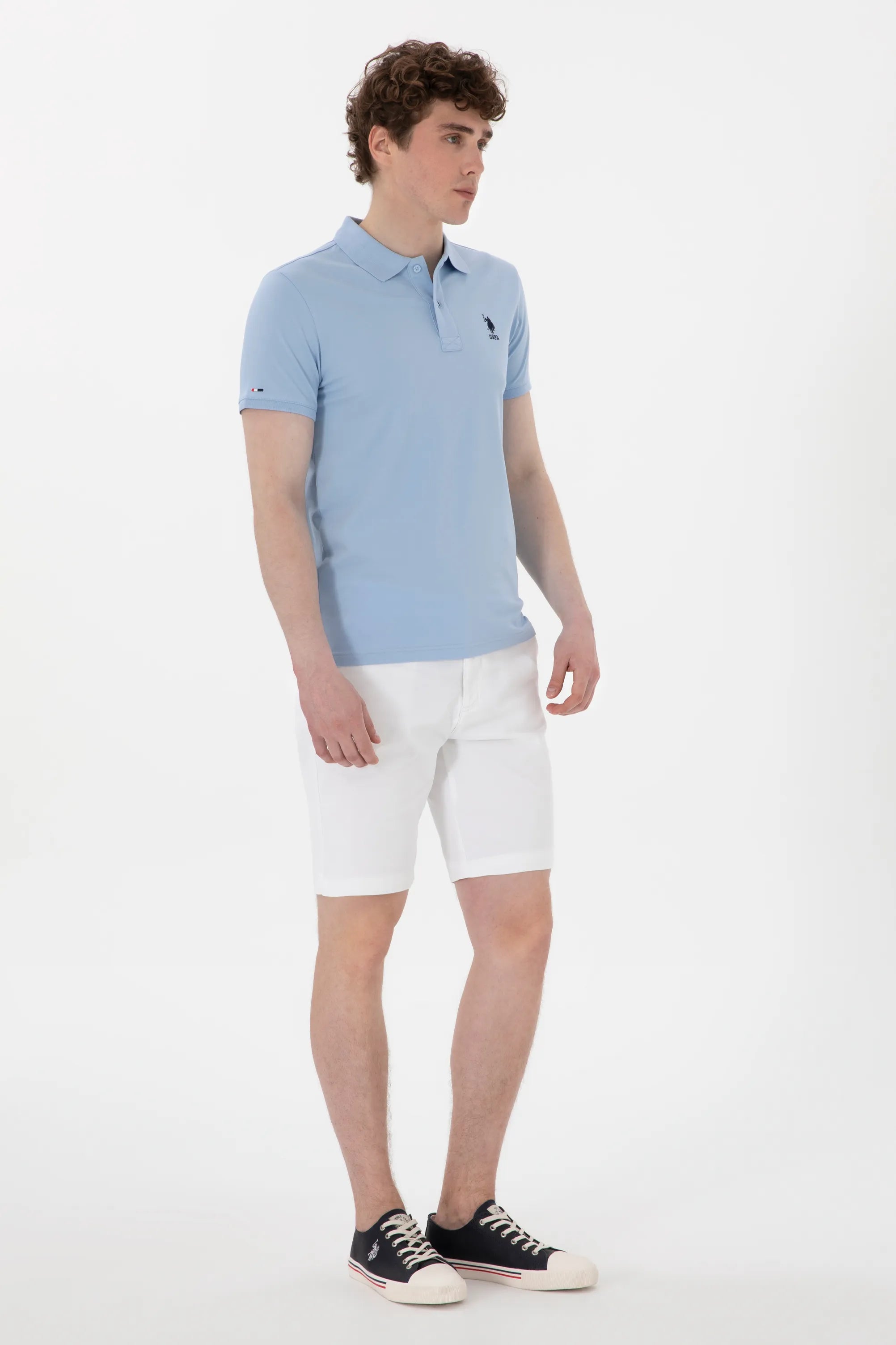 U.S. Polo Assn. Light Blue Men Light Blue Slim Fit Polo Shirt SKU: G081SZ0110 2084040_VR003 Image 04