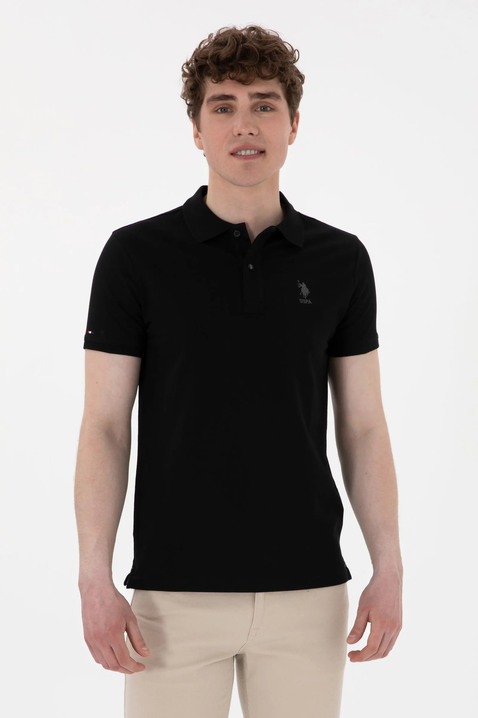 U.S. Polo Assn. Black Men Black Slim Fit Polo Shirt SKU: G081SZ0110 2084040_VR046 Image 01