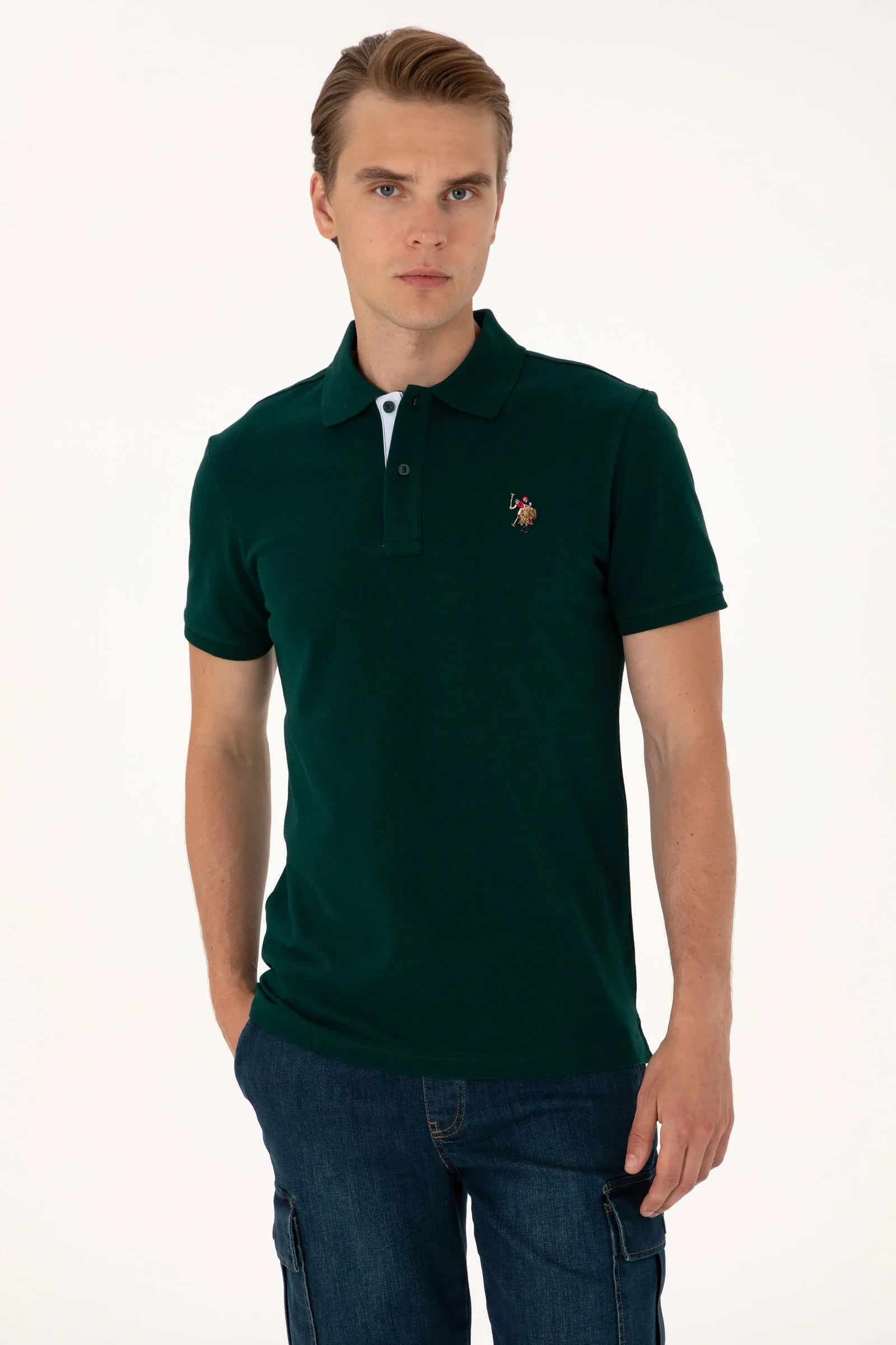 U.S. Polo Assn. Dark Green Men Dark Green Slim Fit Polo Shirt SKU: G081SZ0110 2252503_VR079 Image 01