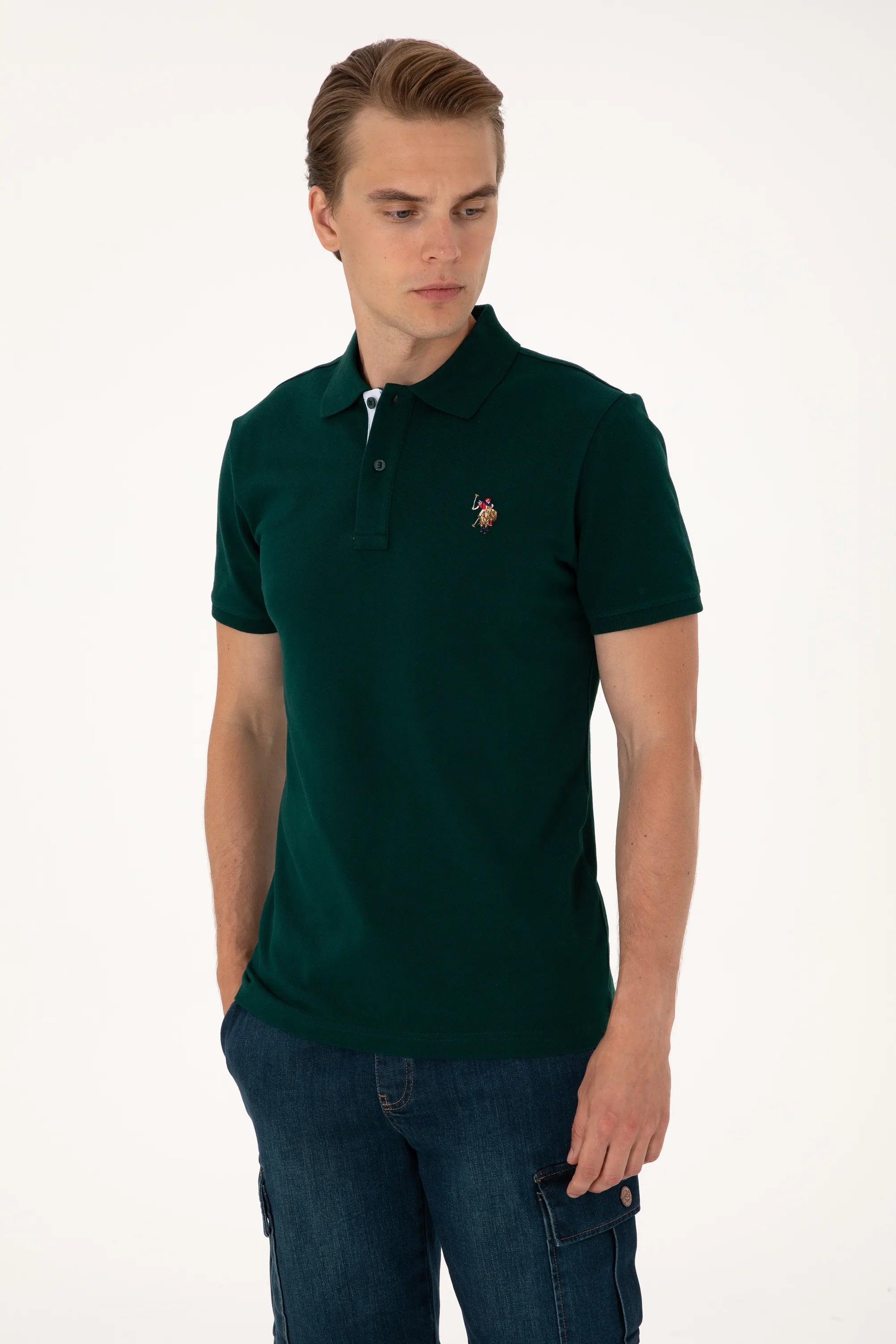 U.S. Polo Assn. Dark Green Men Dark Green Slim Fit Polo Shirt SKU: G081SZ0110 2252503_VR079 Image 03