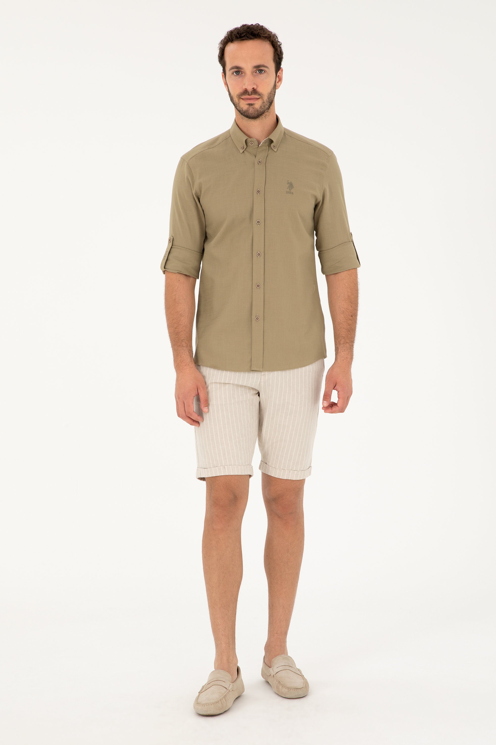 Beige Woven Capri Bermuda_G081SZ0310 1827523_VR085_03