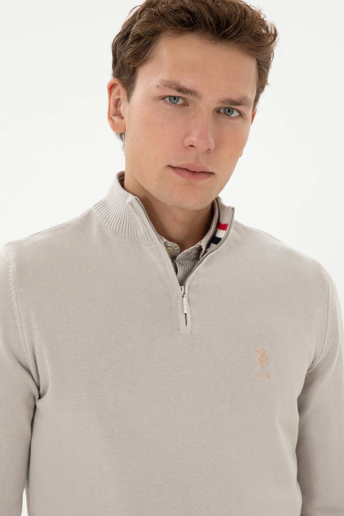 U.S. Polo Assn._Stone_Stone Pullover With Zipper_G081SZ0TK0 2334906_VR049_02