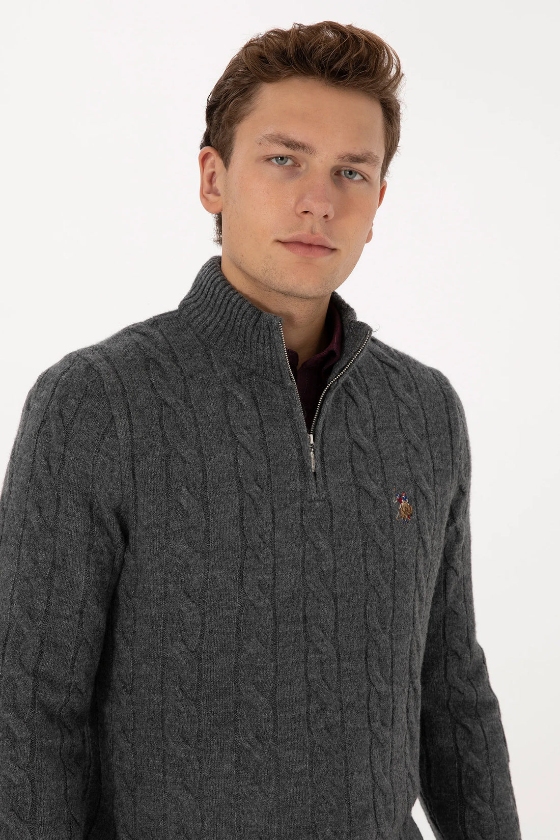 U.S. Polo Assn._Anthracite Mela_Anthracite Mela Sweater With Zipper_G081SZ0TK0 2335377_VR081_02