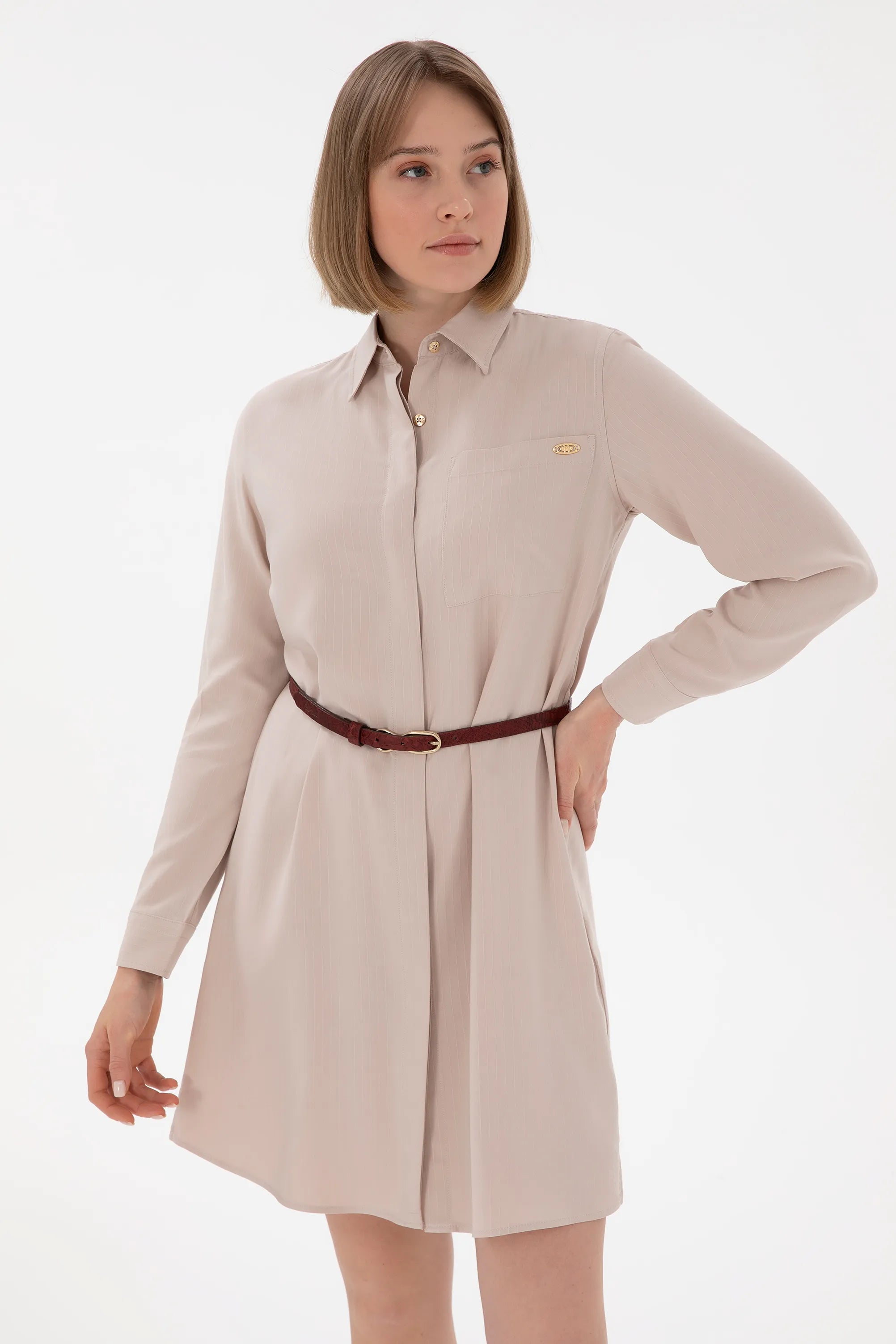 U.S. Polo Assn. Beige Women Beige Woven Dress SKU: G082SZ0320 2119558_VR085 Image 02