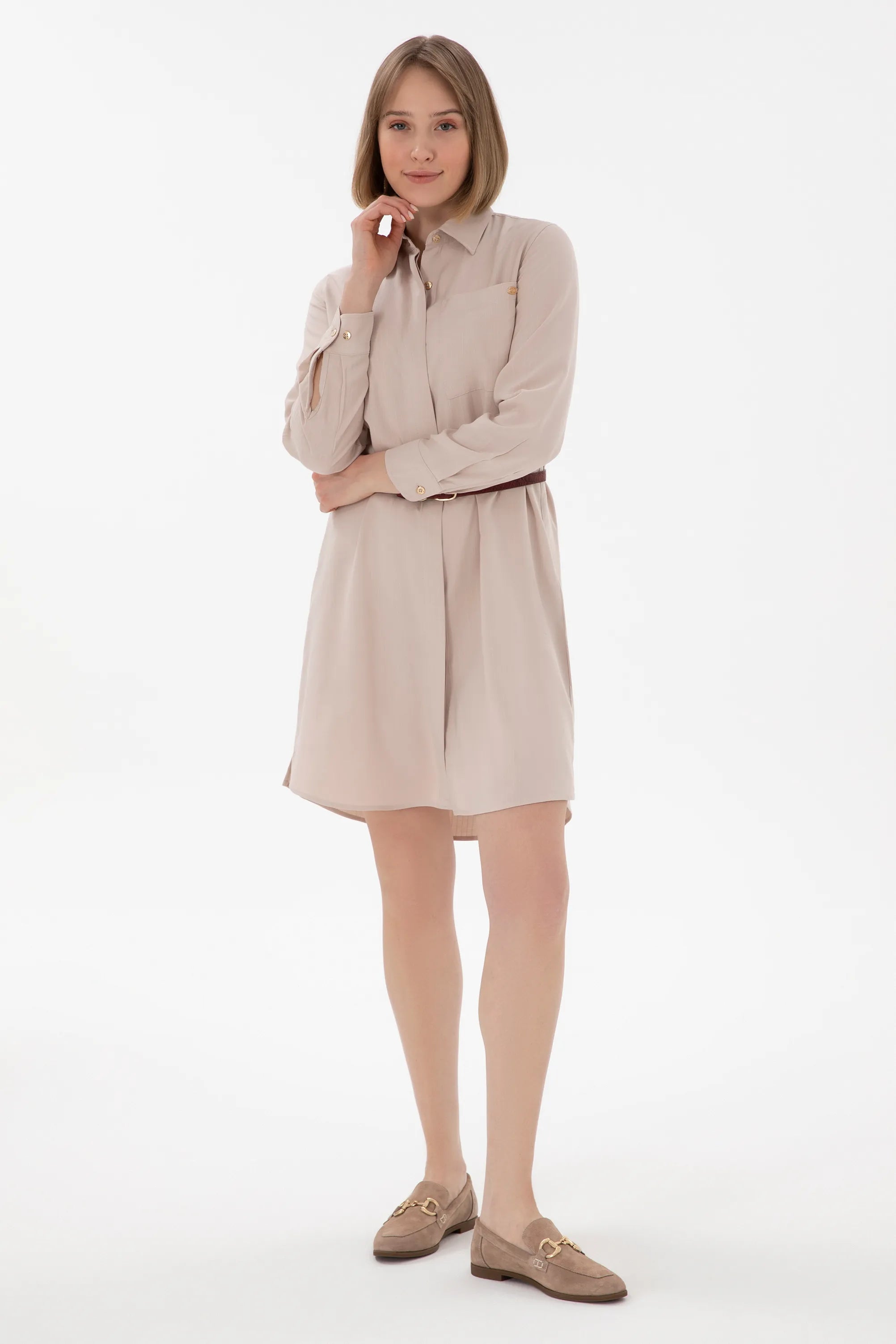 U.S. Polo Assn. Beige Women Beige Woven Dress SKU: G082SZ0320 2119558_VR085 Image 03