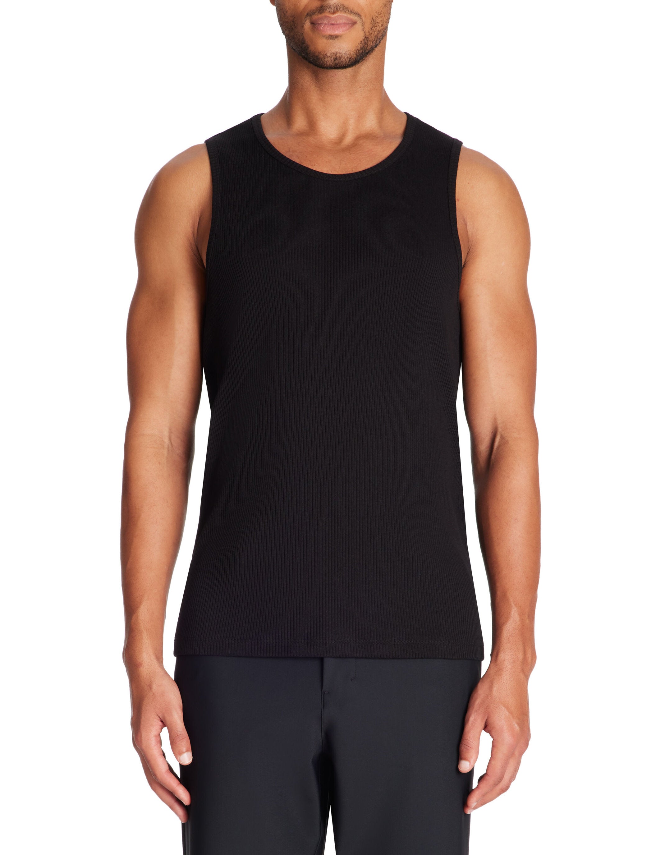 Celio_Stretch Cotton Crew Neck Tank Top - Black_GEDABO_BLACK_01