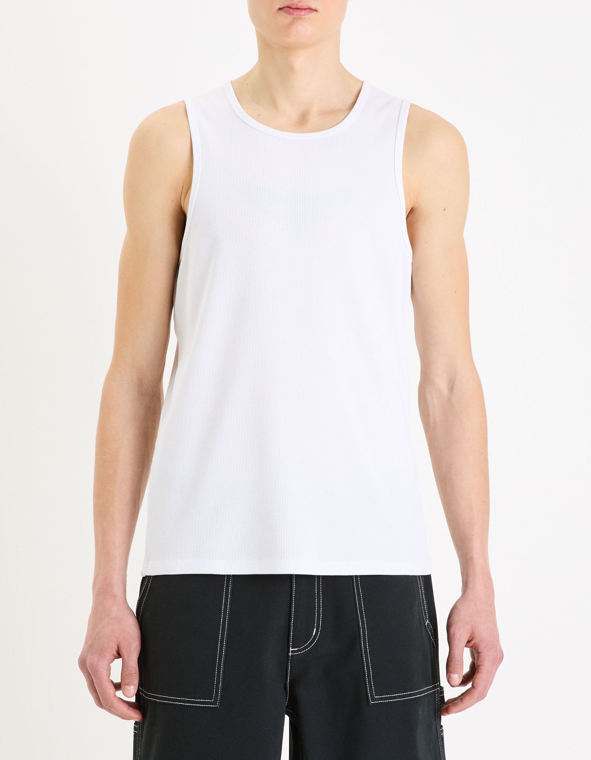 Celio_Stretch Cotton Round Neck Tank Top - White_GEDABO_OPTICAL WHITE_01
