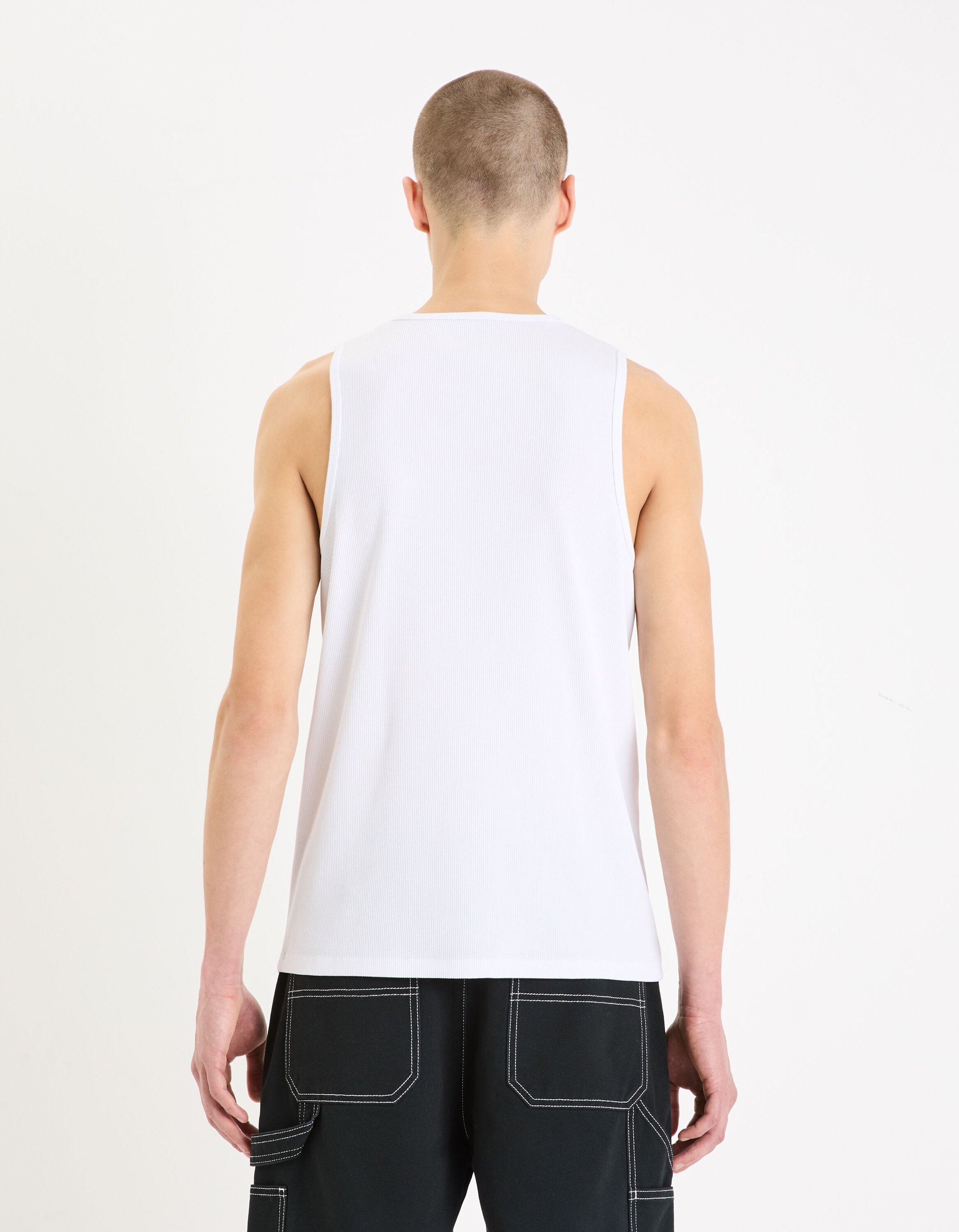Celio_Stretch Cotton Round Neck Tank Top - White_GEDABO_OPTICAL WHITE_04