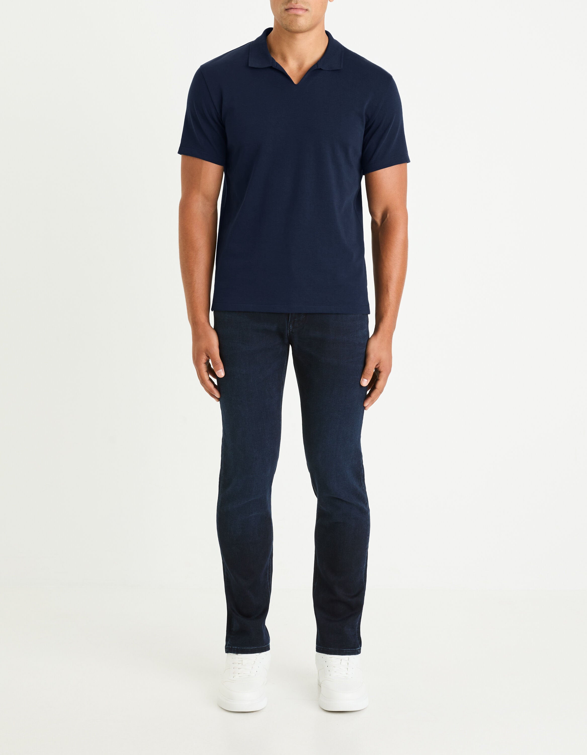 Celio_Navy Regular Polo Shirt Cuban Collar in Cotton Blend_GEHAIR_NAVY_02