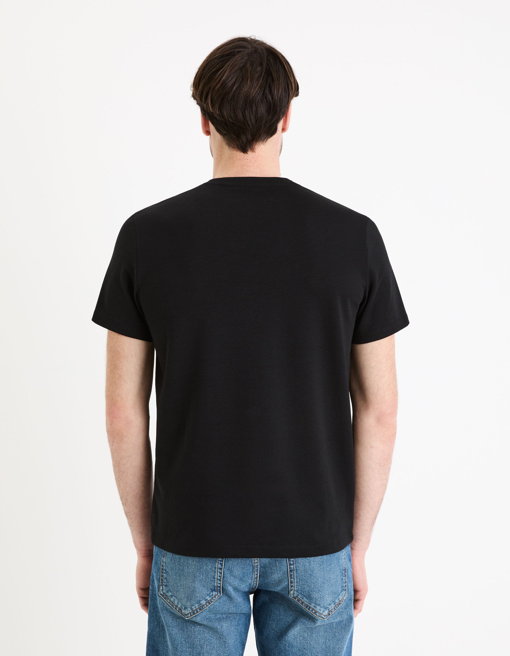 Celio_Straight Crew Neck Cotton Blend T-Shirt - Black_GETEBOUDE_BLACK_04
