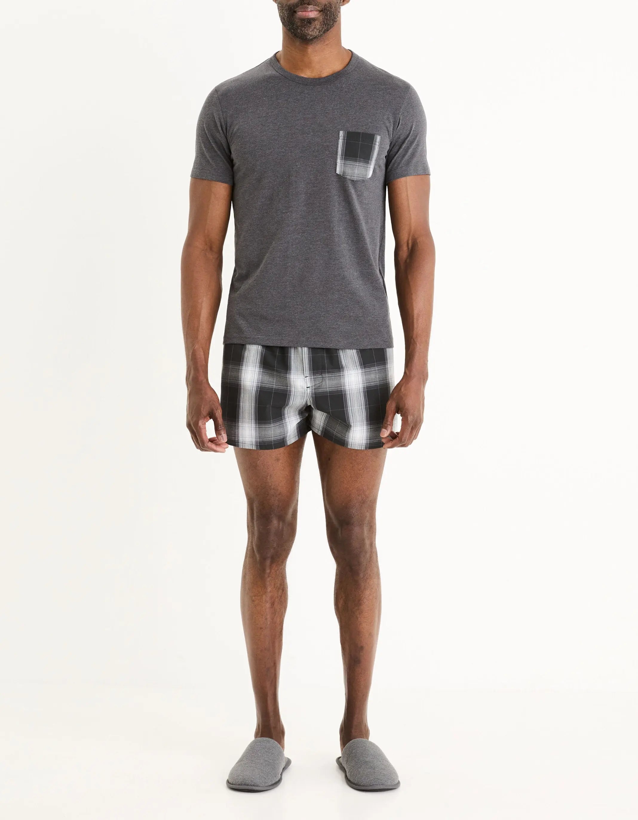 Celio_Cotton Blend Top and Bottom Pajamas - Anthracite_GIPYSHORT2_ANTHRA MEL_01