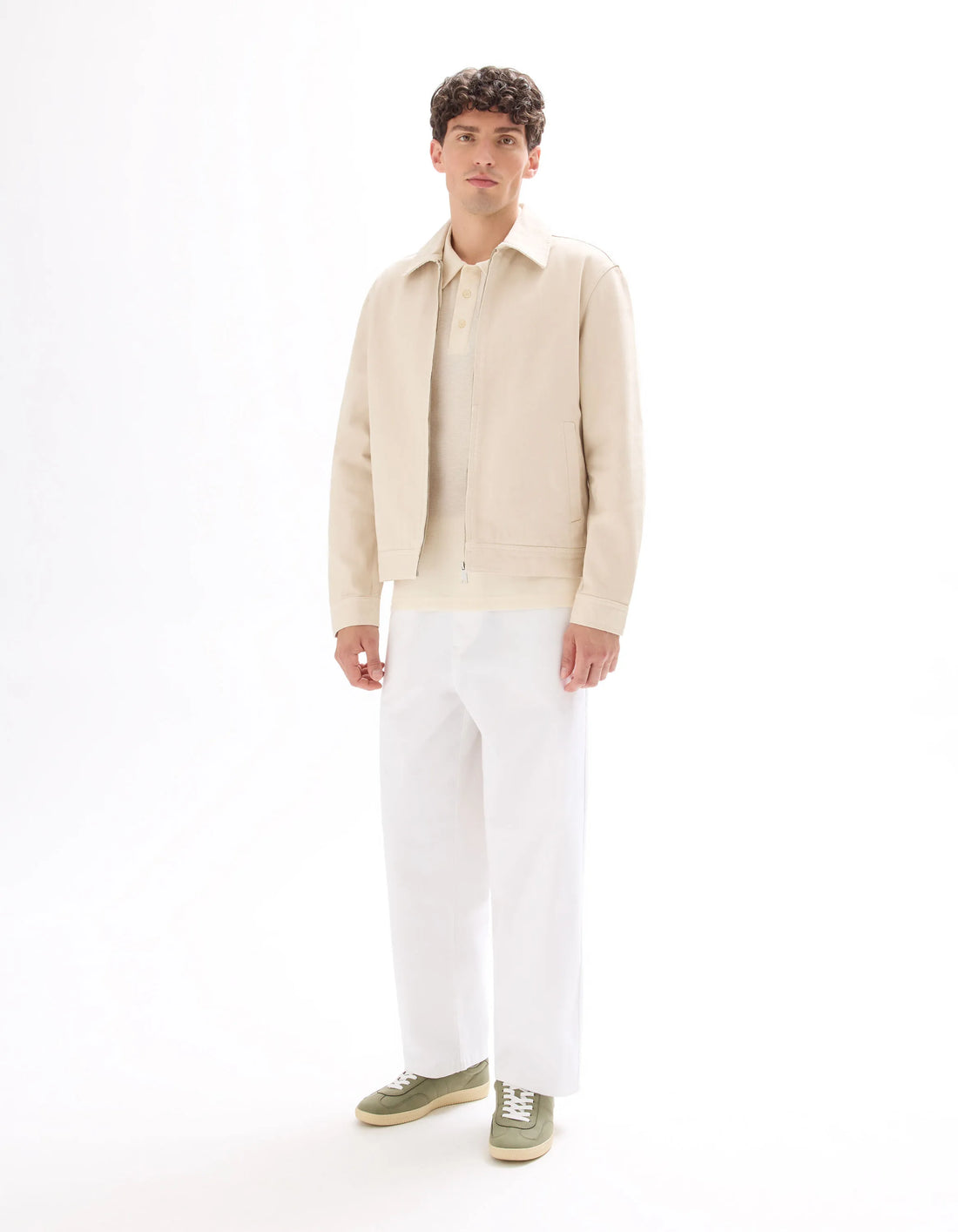 Celio_Ecru_100% Cotton Zipped Jacket with Shirt Collar_GUDEAN_ECRU_02