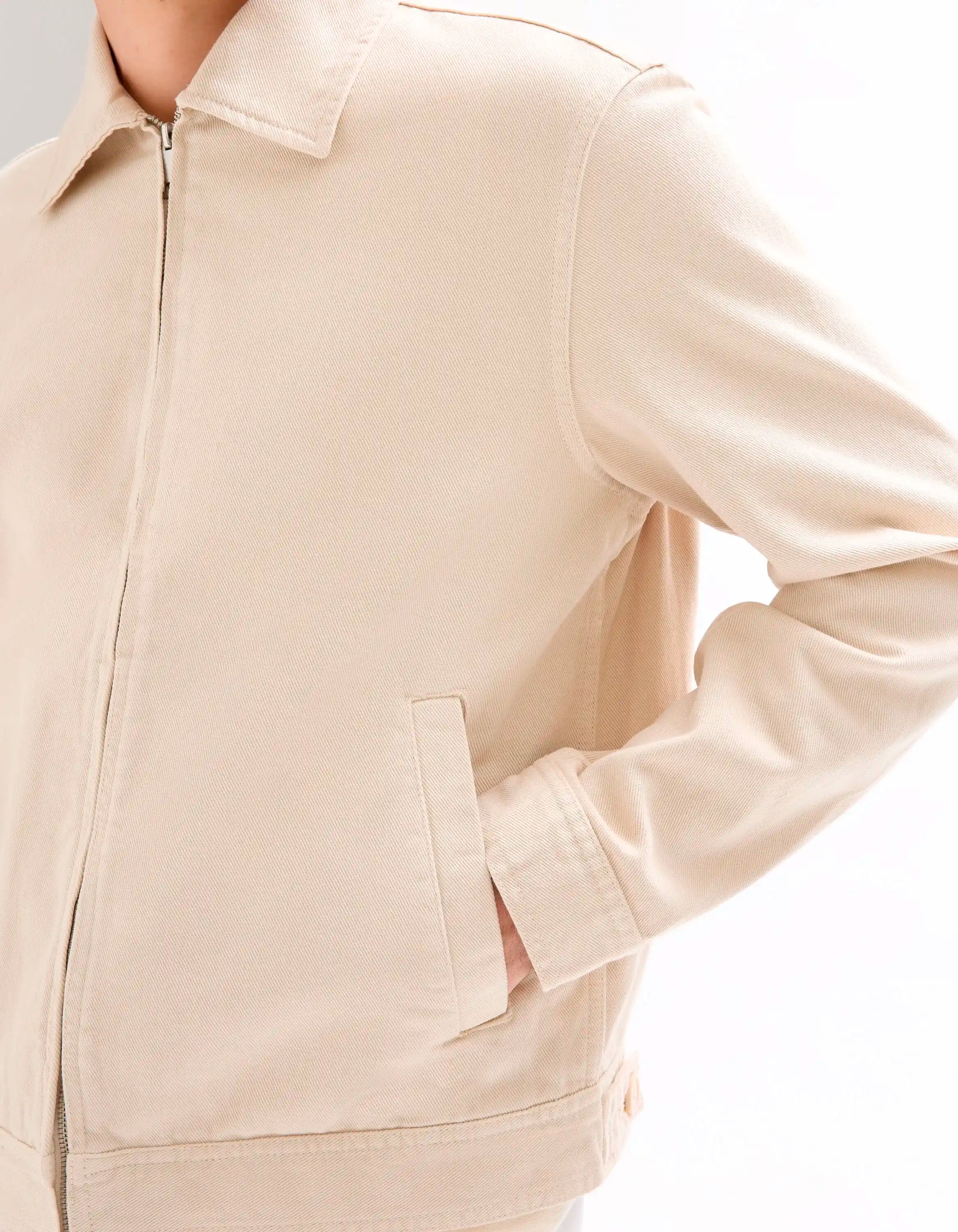 Celio_Ecru_100% Cotton Zipped Jacket with Shirt Collar_GUDEAN_ECRU_04