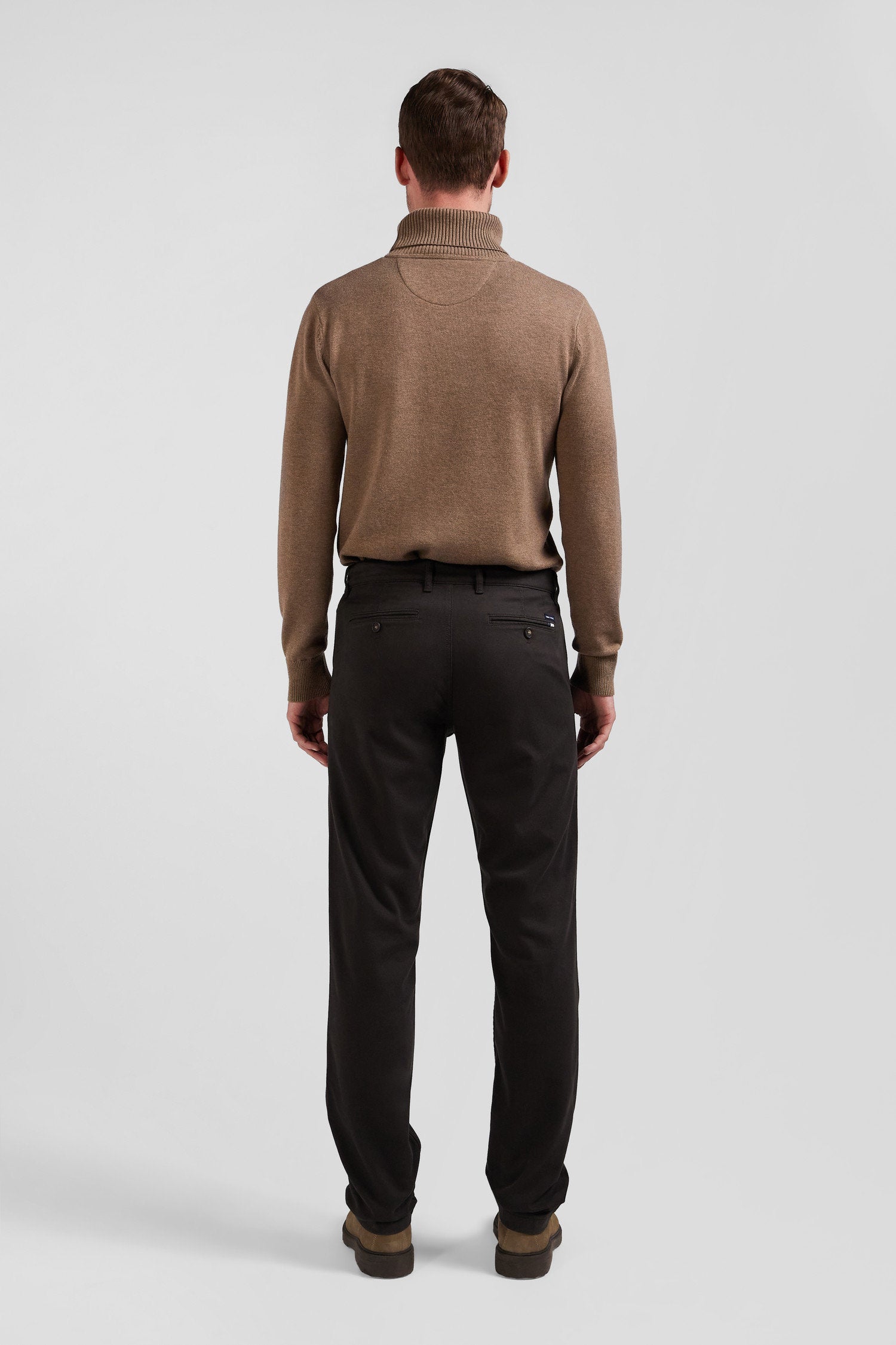 Regular Brown Stretch Cotton PiquŽ and Modal Chino Trousers_H24BAS0C0005_MAF1_04