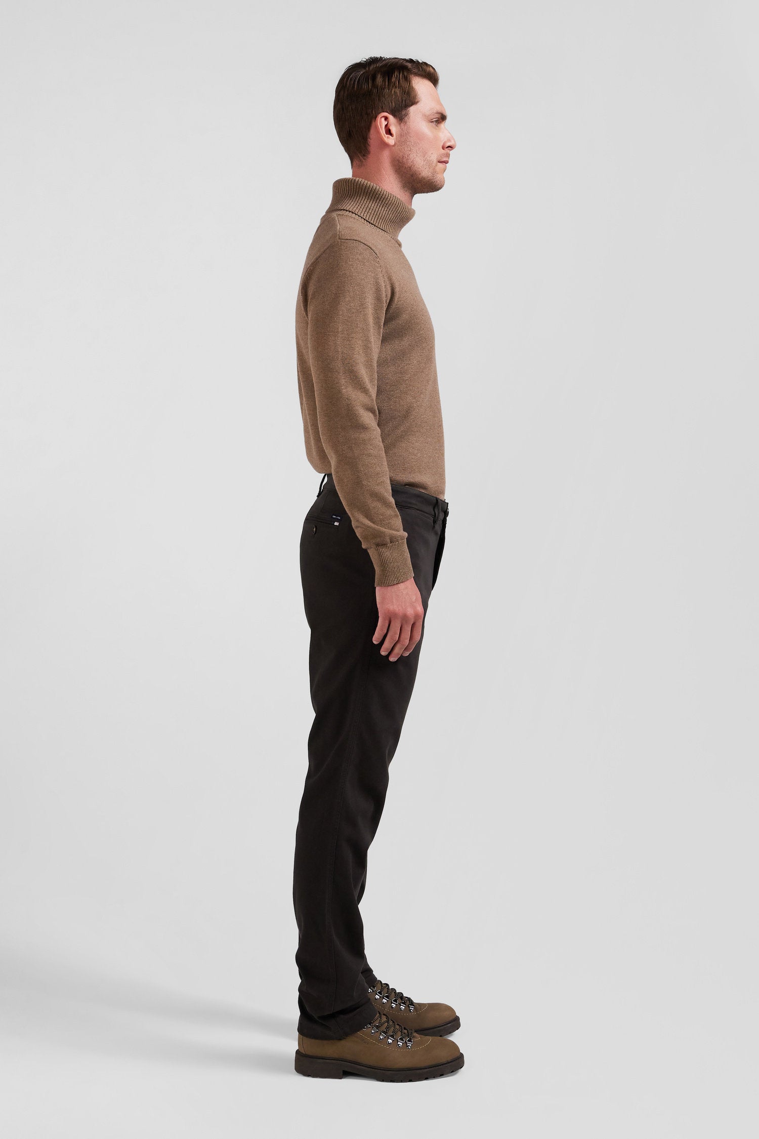 Regular Brown Stretch Cotton PiquŽ and Modal Chino Trousers_H24BAS0C0005_MAF1_09