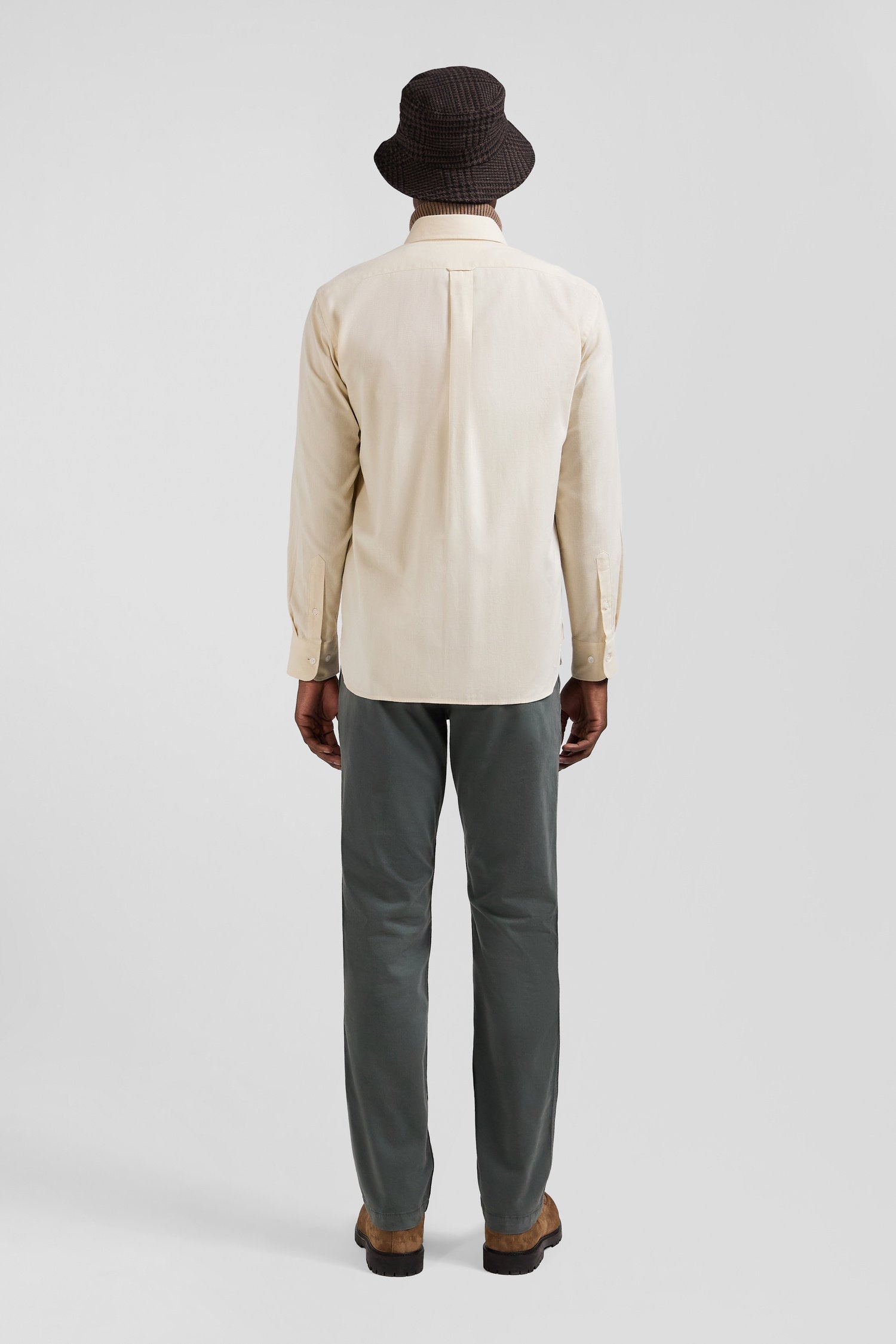 Regular Plain Beige Cotton Twill Shirt with Button-Down Collar_H24CHECL0015_BEC2_04