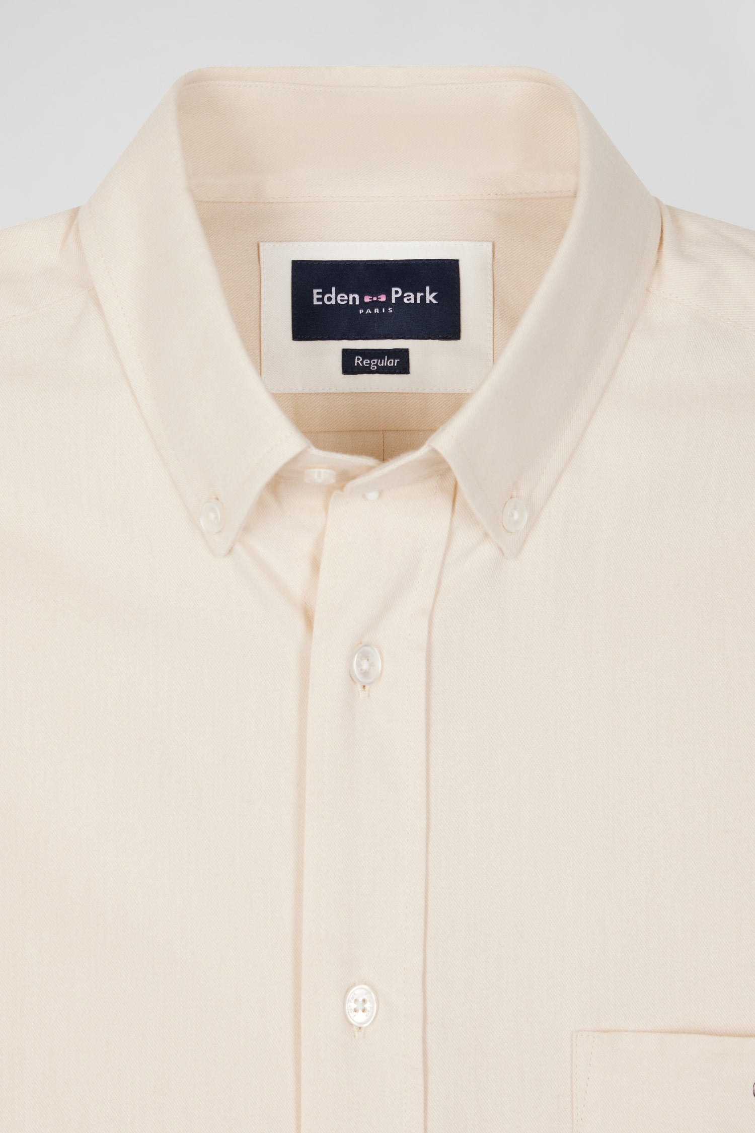 Regular Plain Beige Cotton Twill Shirt with Button-Down Collar_H24CHECL0015_BEC2_06