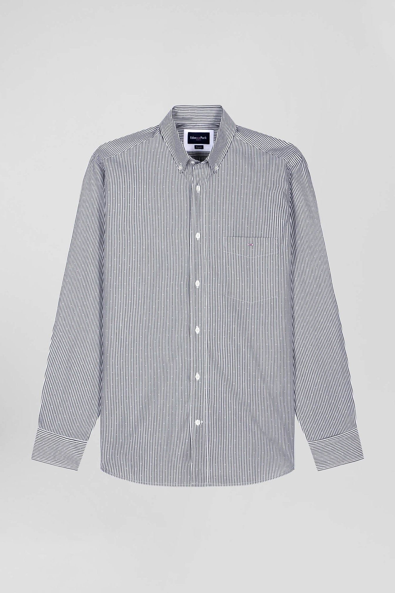 Regular Navy Blue Striped Cotton Jacquard Shirt_H24CHECL0019_BLF_03
