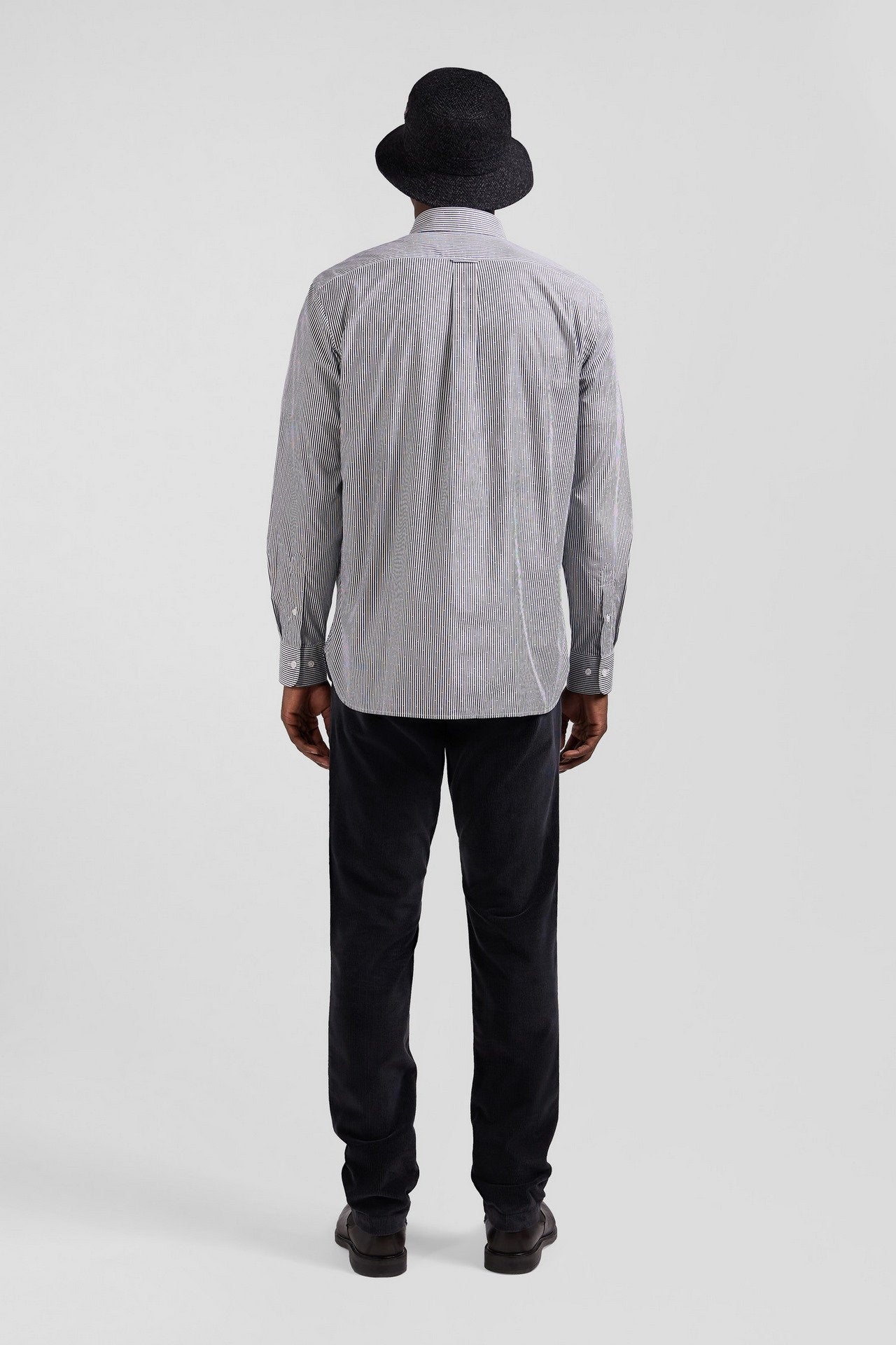 Regular Navy Blue Striped Cotton Jacquard Shirt_H24CHECL0019_BLF_04